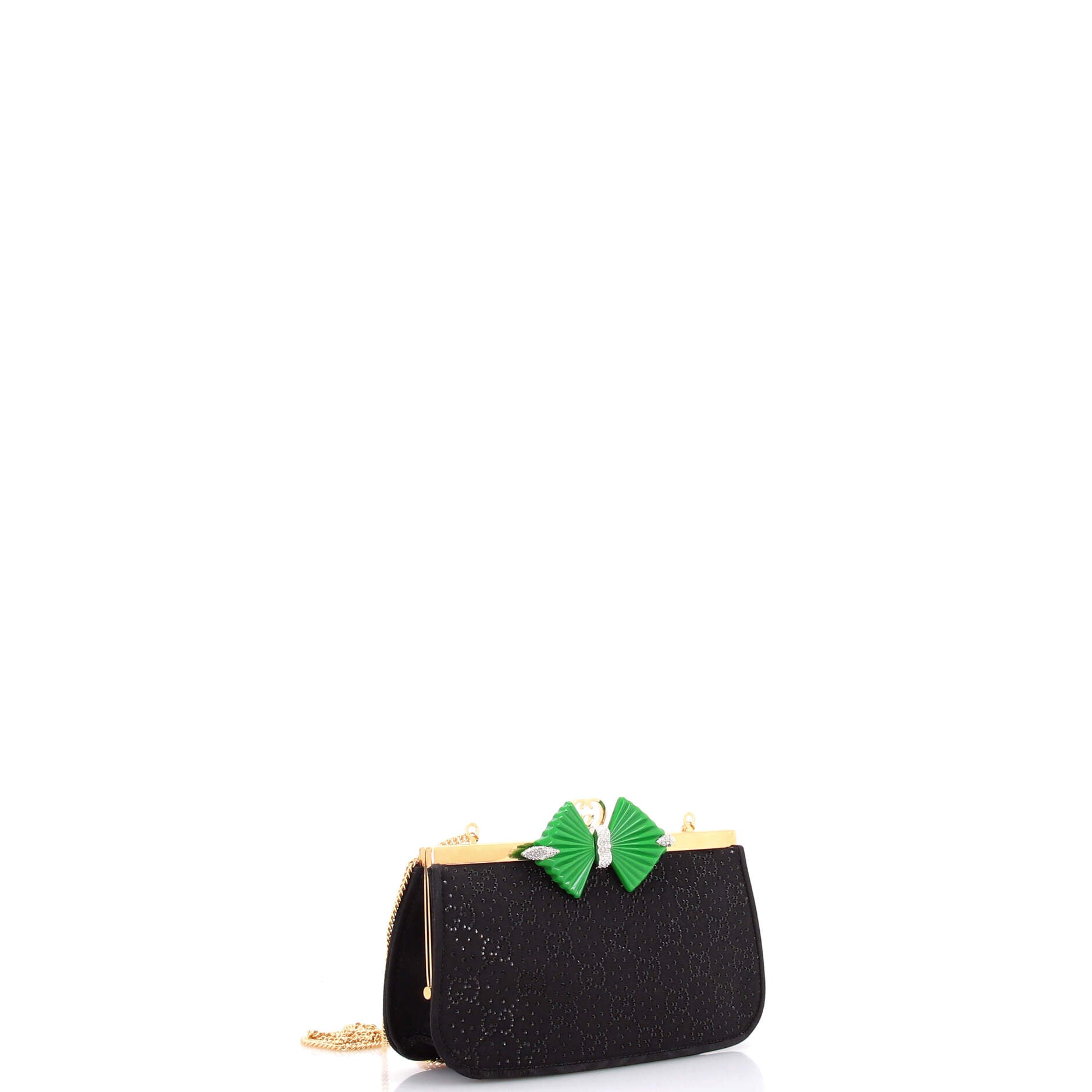 Bow Frame Chain Clutch Crystal GG Embellished Moire