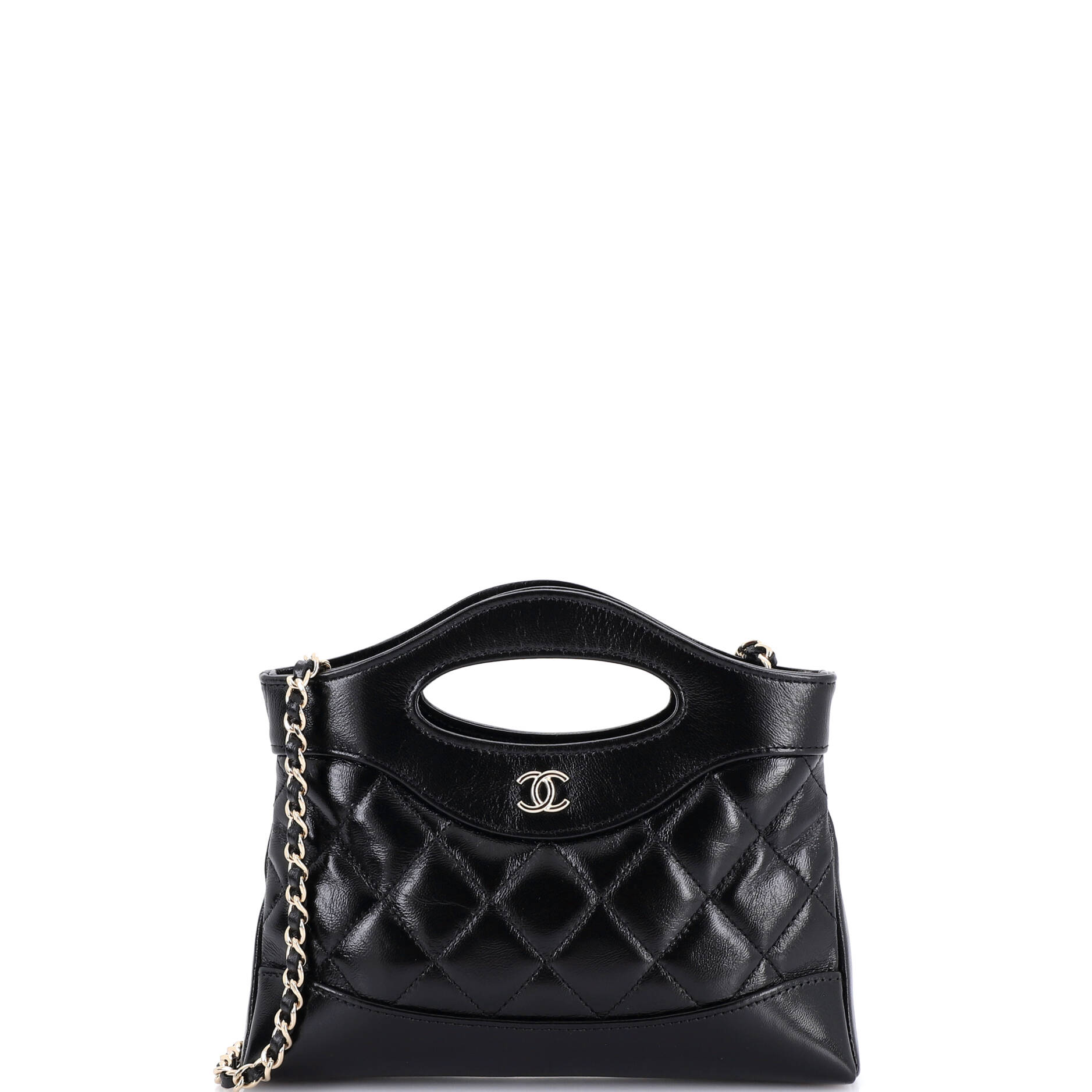 31 Shopping Bag Clutch with Chain Quilted Shiny Crumpled Calfskin Small