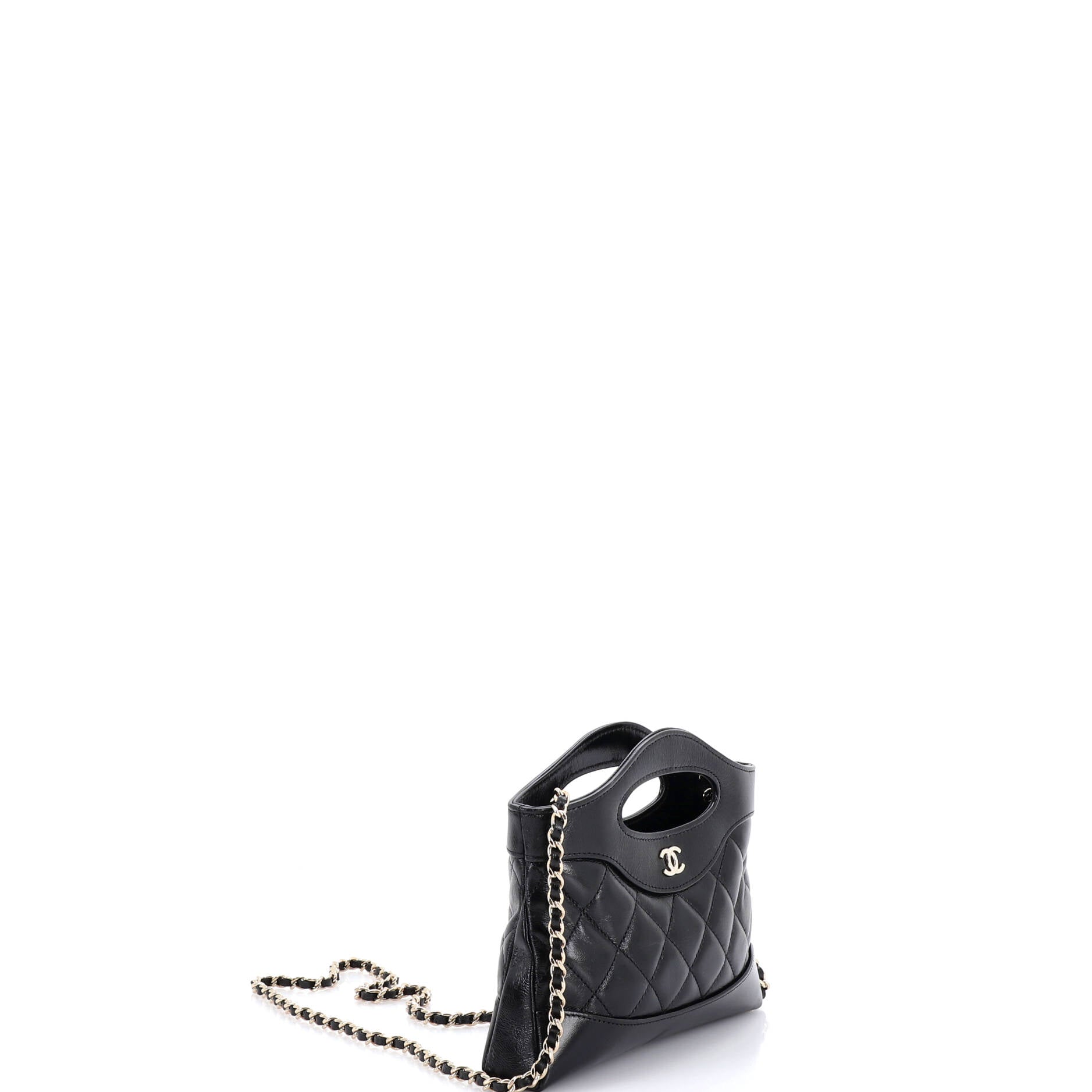 31 Shopping Bag Clutch with Chain Quilted Shiny Crumpled Calfskin Small