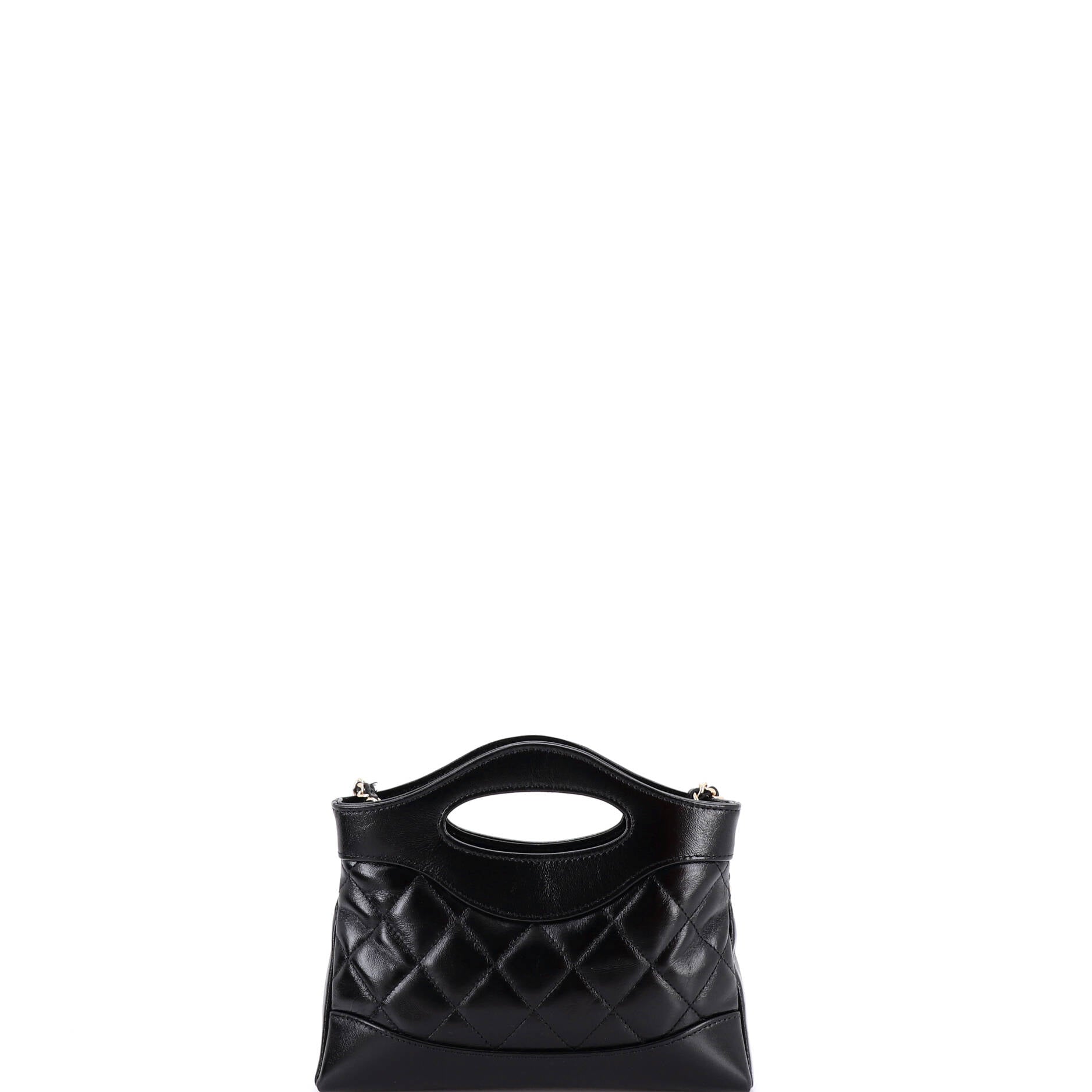 31 Shopping Bag Clutch with Chain Quilted Shiny Crumpled Calfskin Small