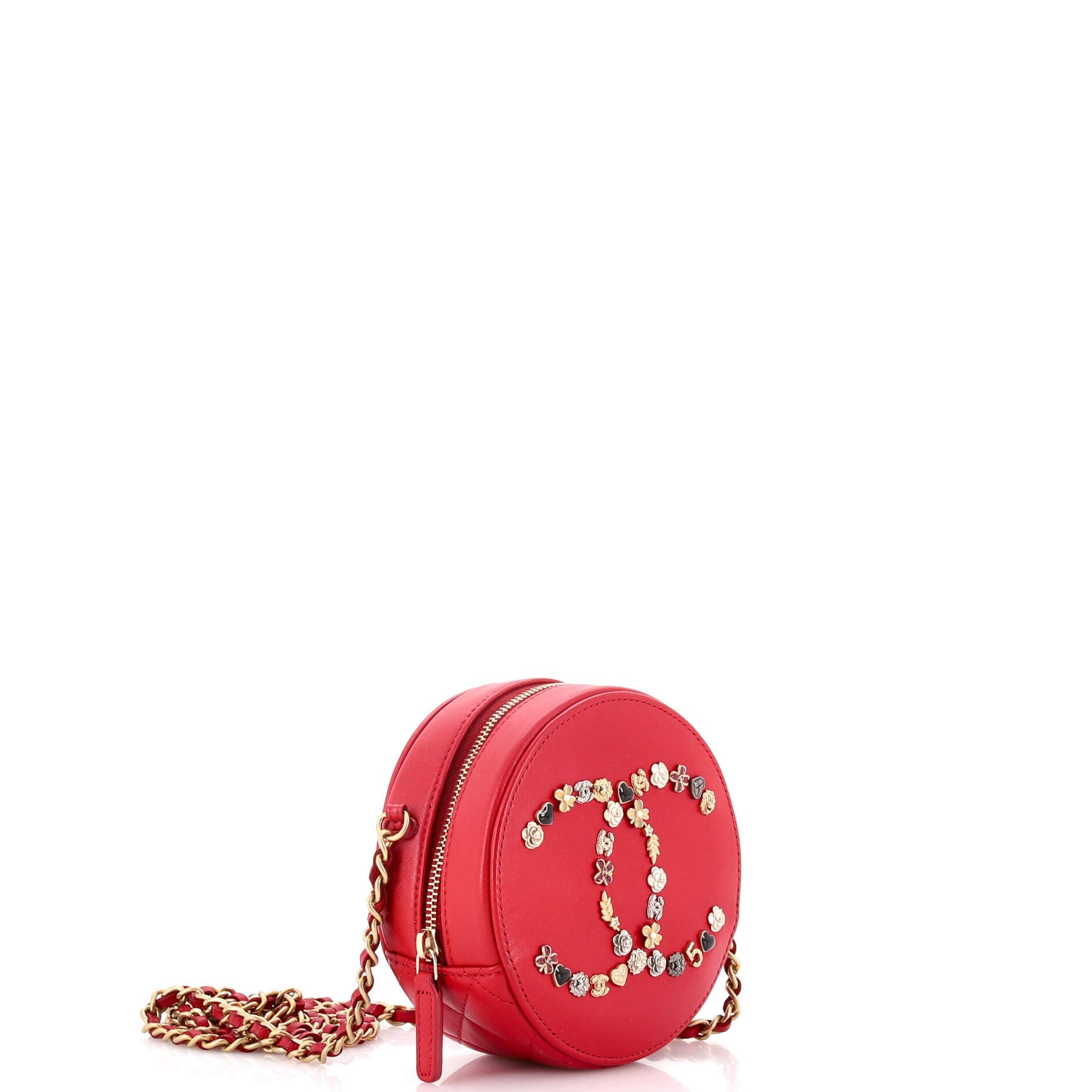 Lucky Charms Round Clutch With Chain Embellished Lambskin