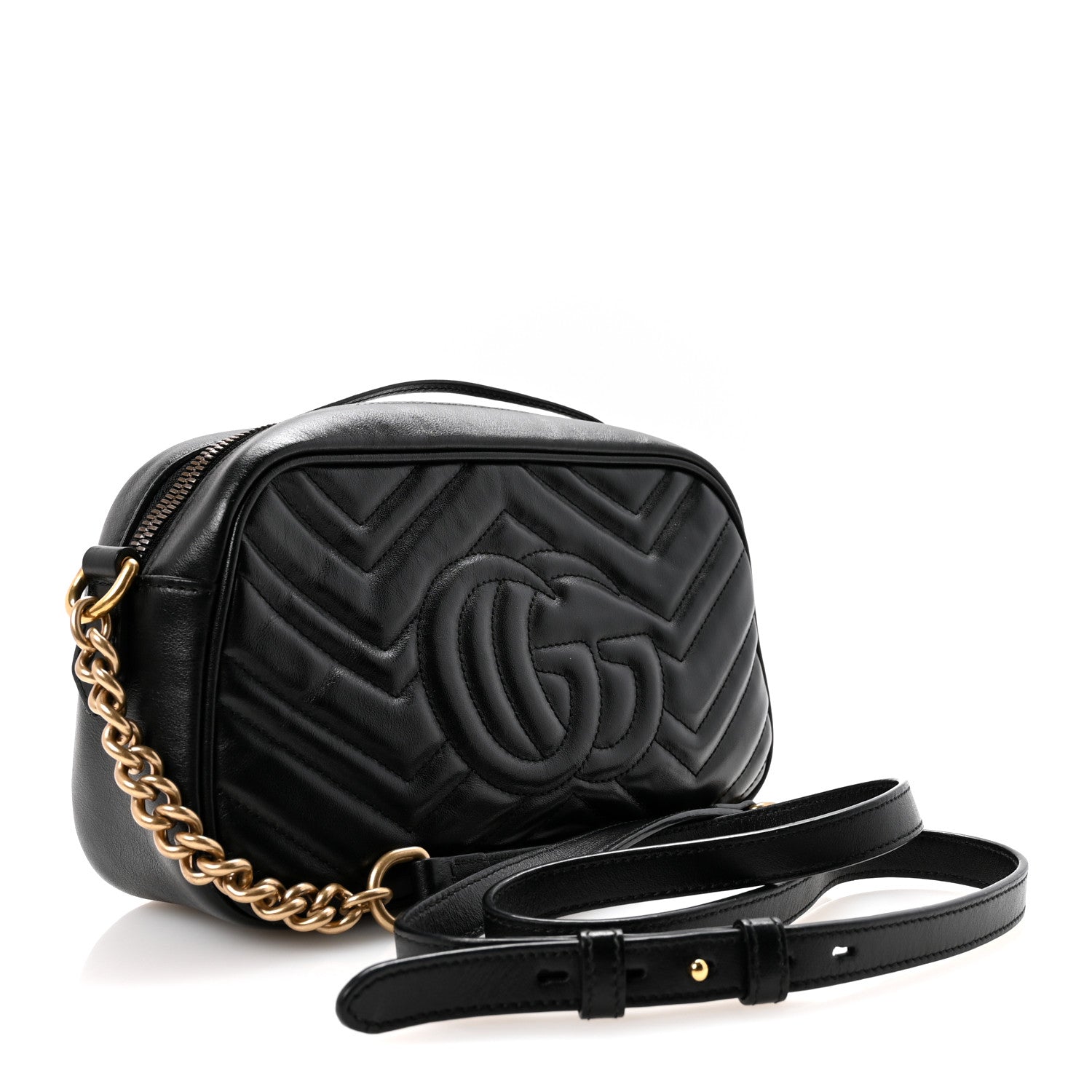 Calfskin Matelasse Small GG Marmont Chain Shoulder Bag Black