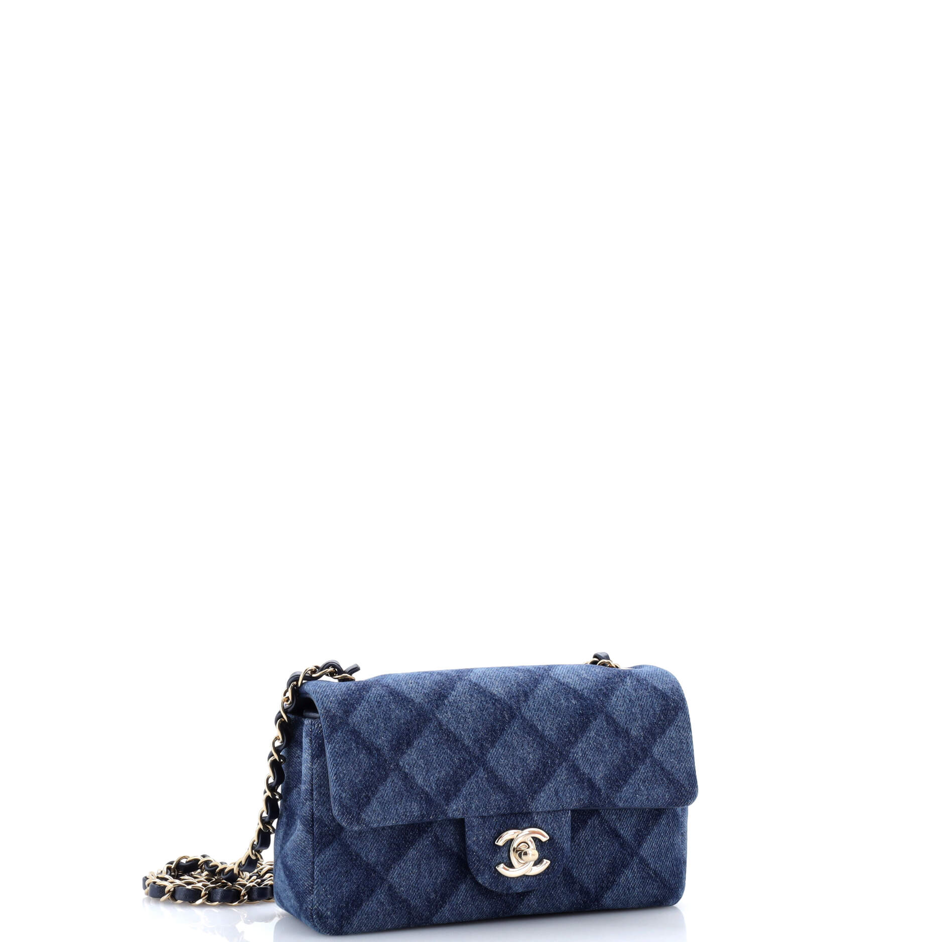 Classic Single Flap Bag 3D Quilt Printed Denim Mini