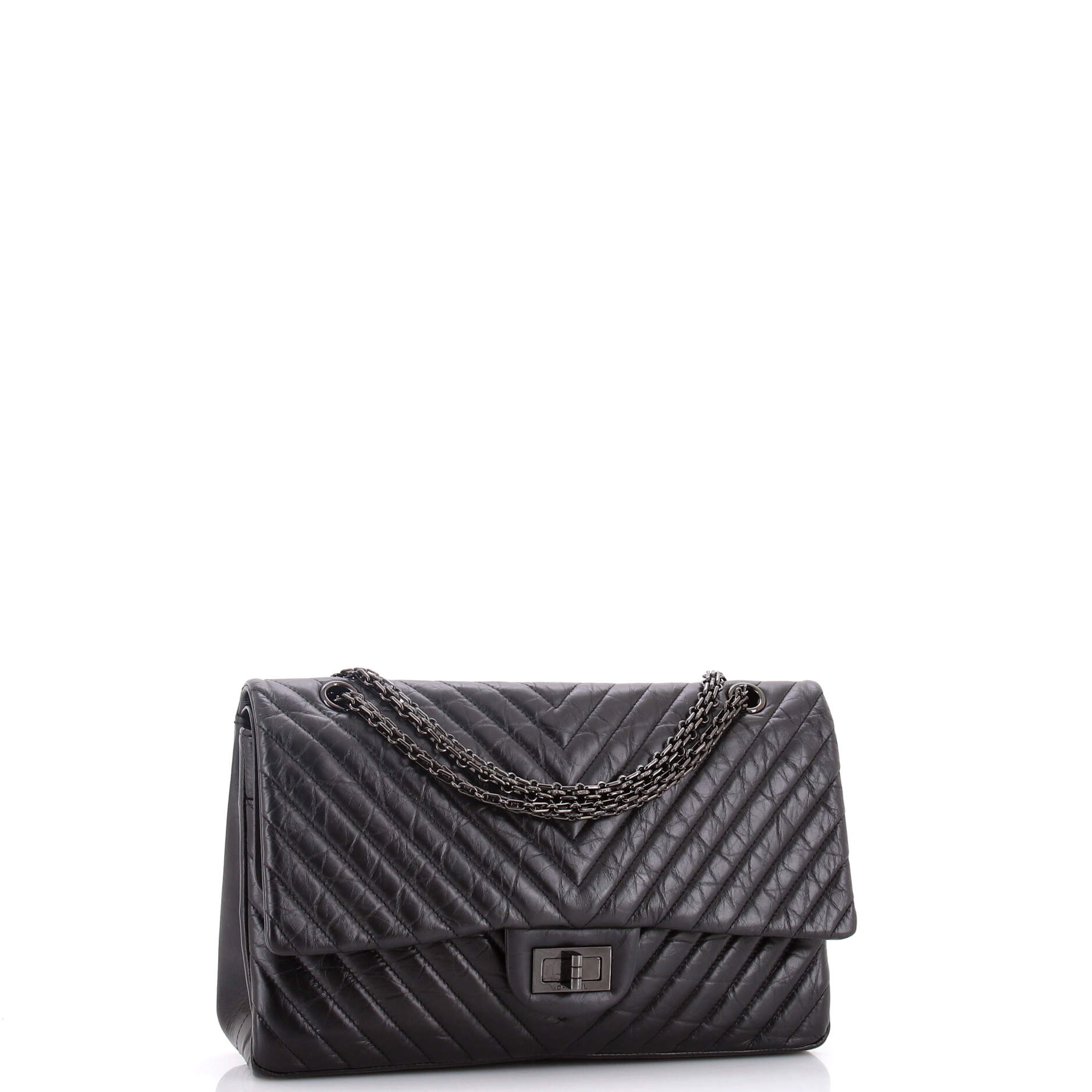 So Black Reissue 2.55 Flap Bag Chevron Aged Calfskin 227