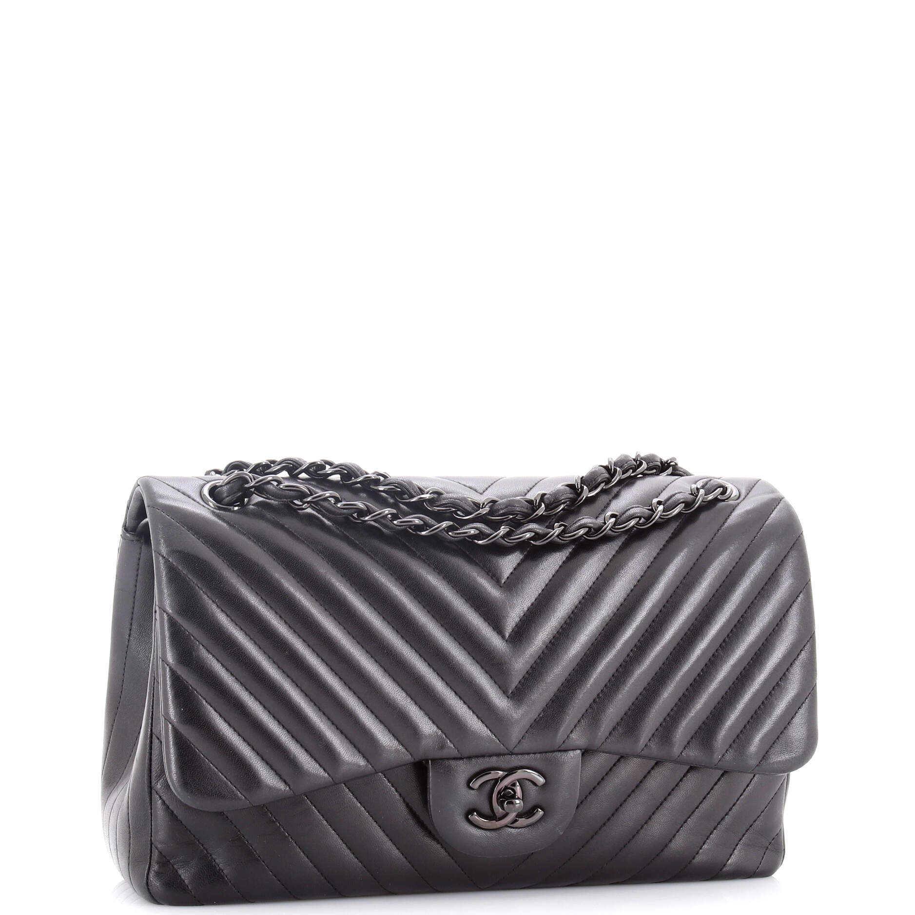 So Black Classic Double Flap Bag Chevron Lambskin Jumbo