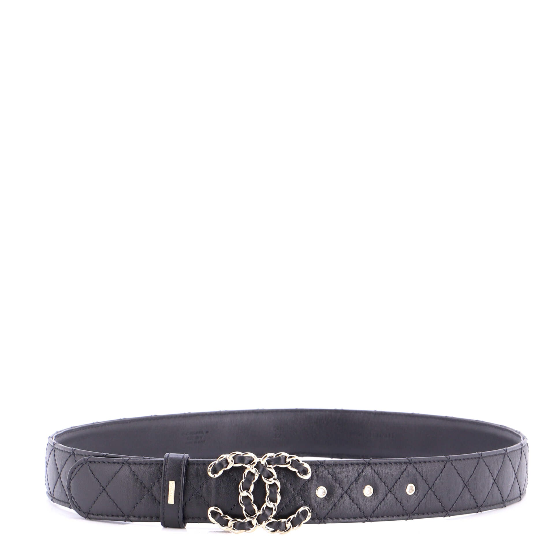 Woven Chain CC Buckle Belt Quilted Leather Medium 80