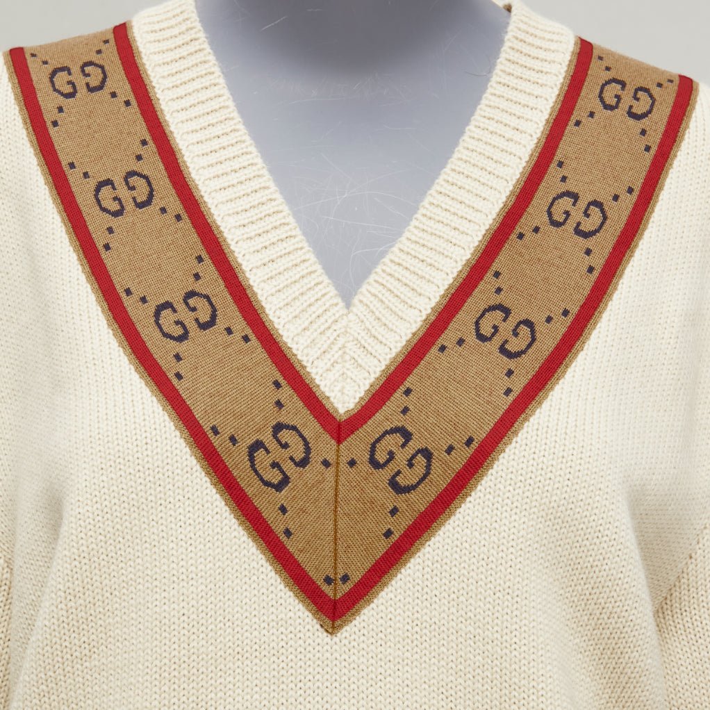 Women's Gucci wool GG monogram V-neck varsity sweater