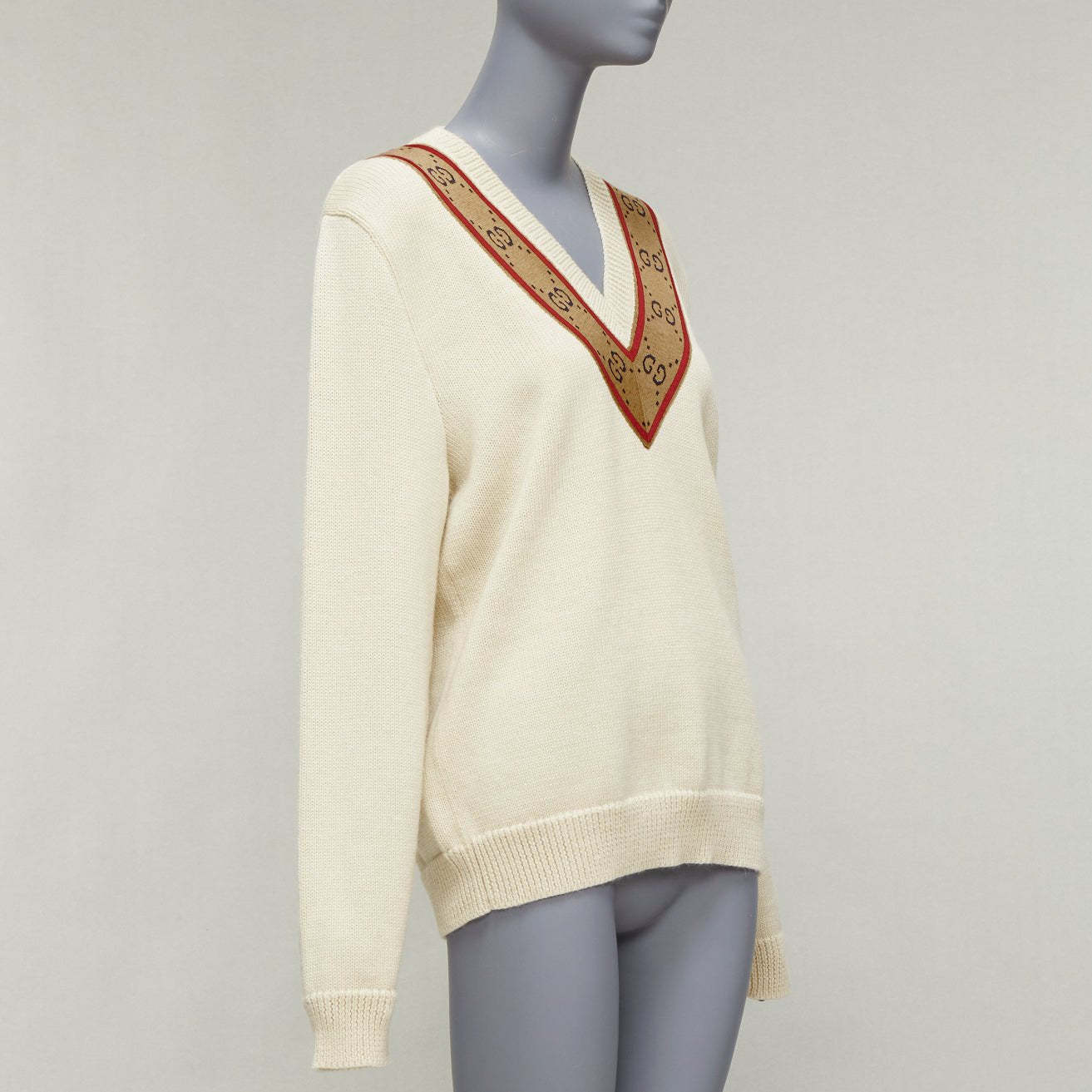 Women's Gucci wool GG monogram V-neck varsity sweater