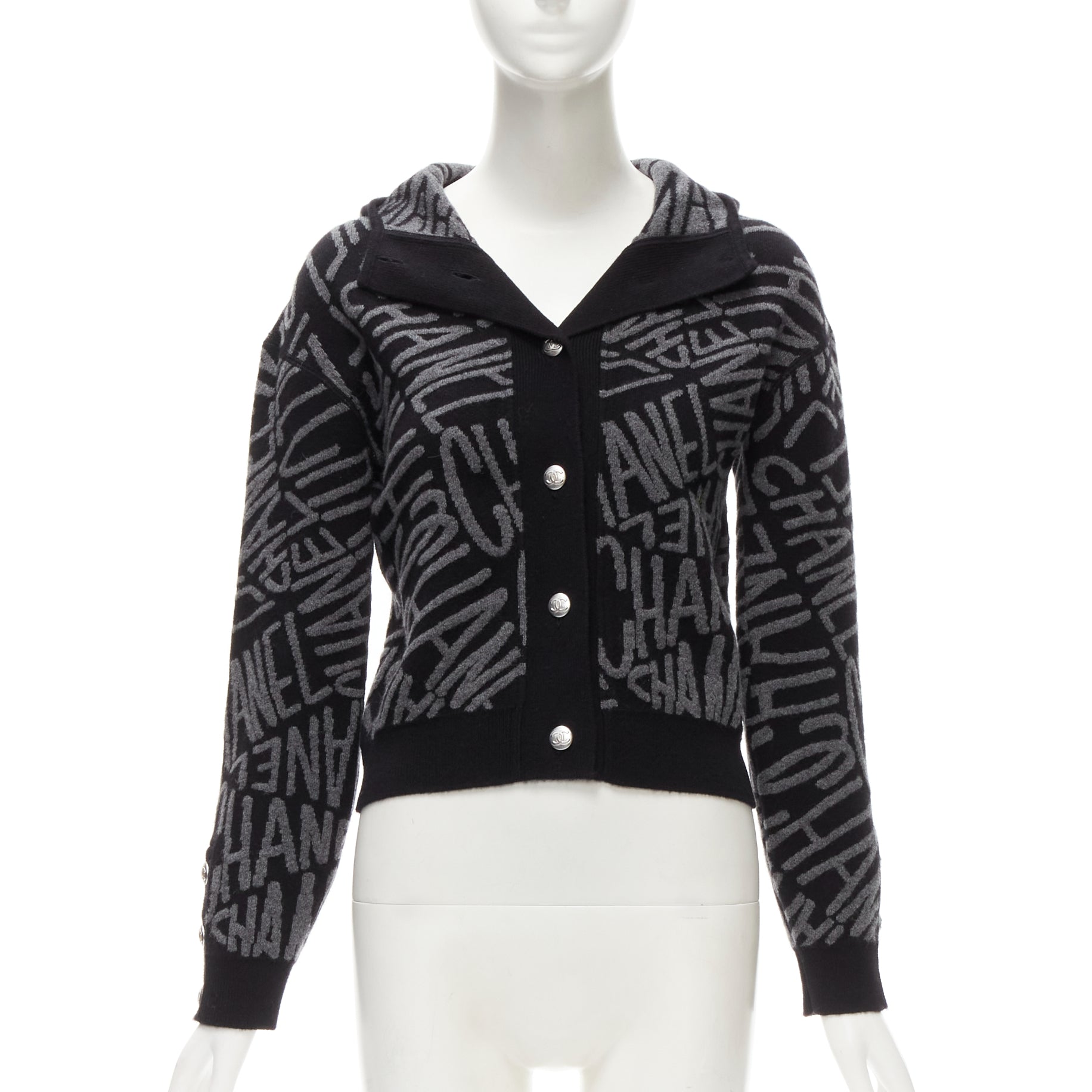 Women's Chanel cashmere all over logo intarsia CC cardigan