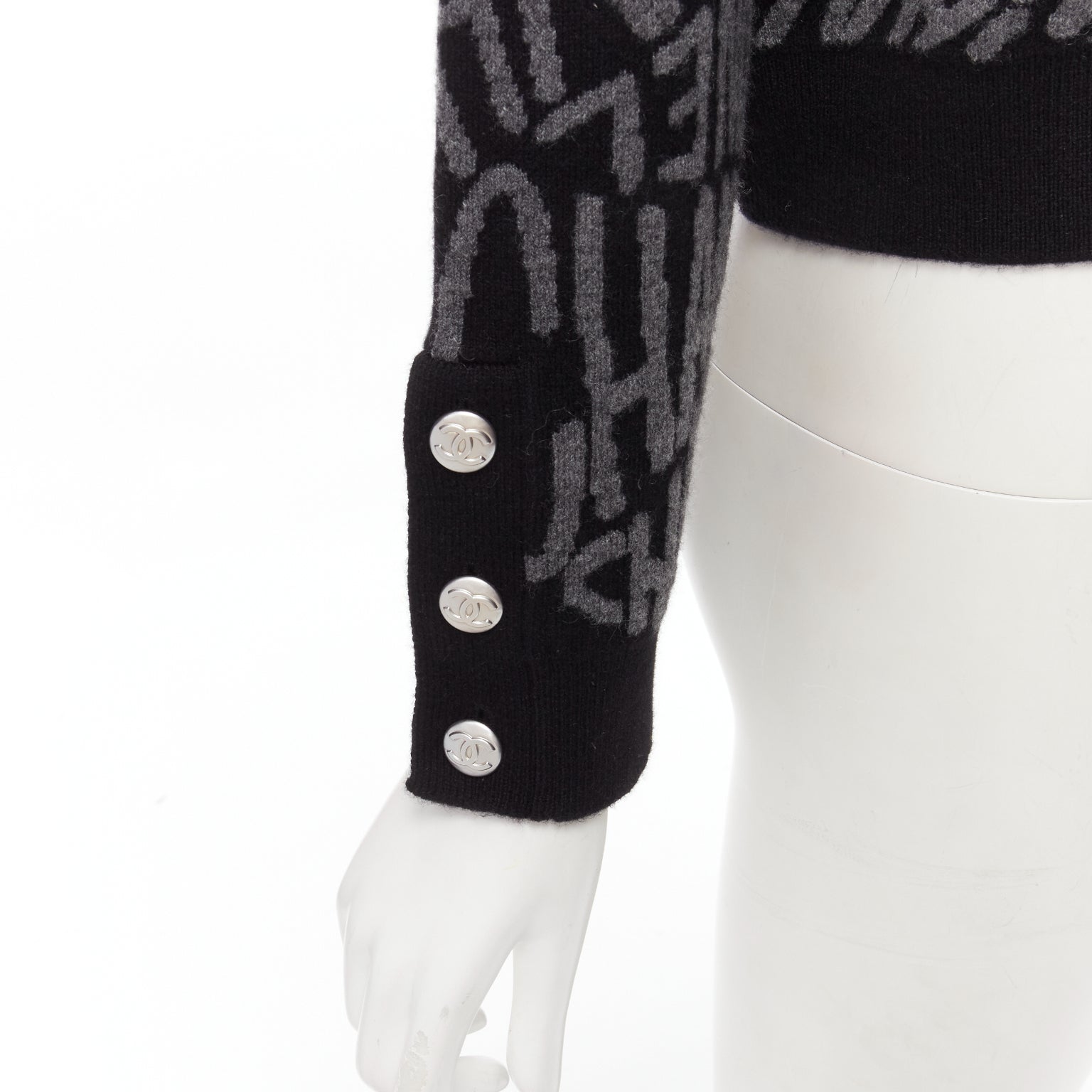 Women's Chanel cashmere all over logo intarsia CC cardigan