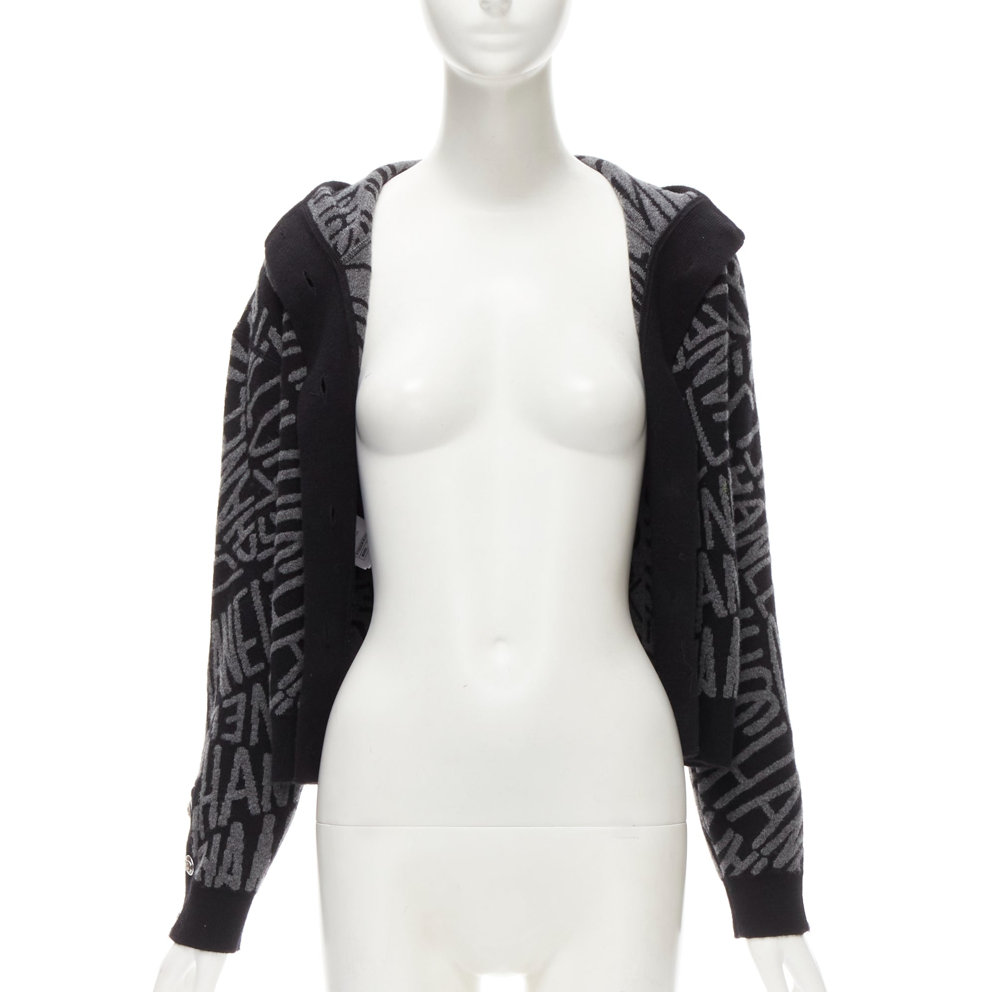 Women's Chanel cashmere all over logo intarsia CC cardigan