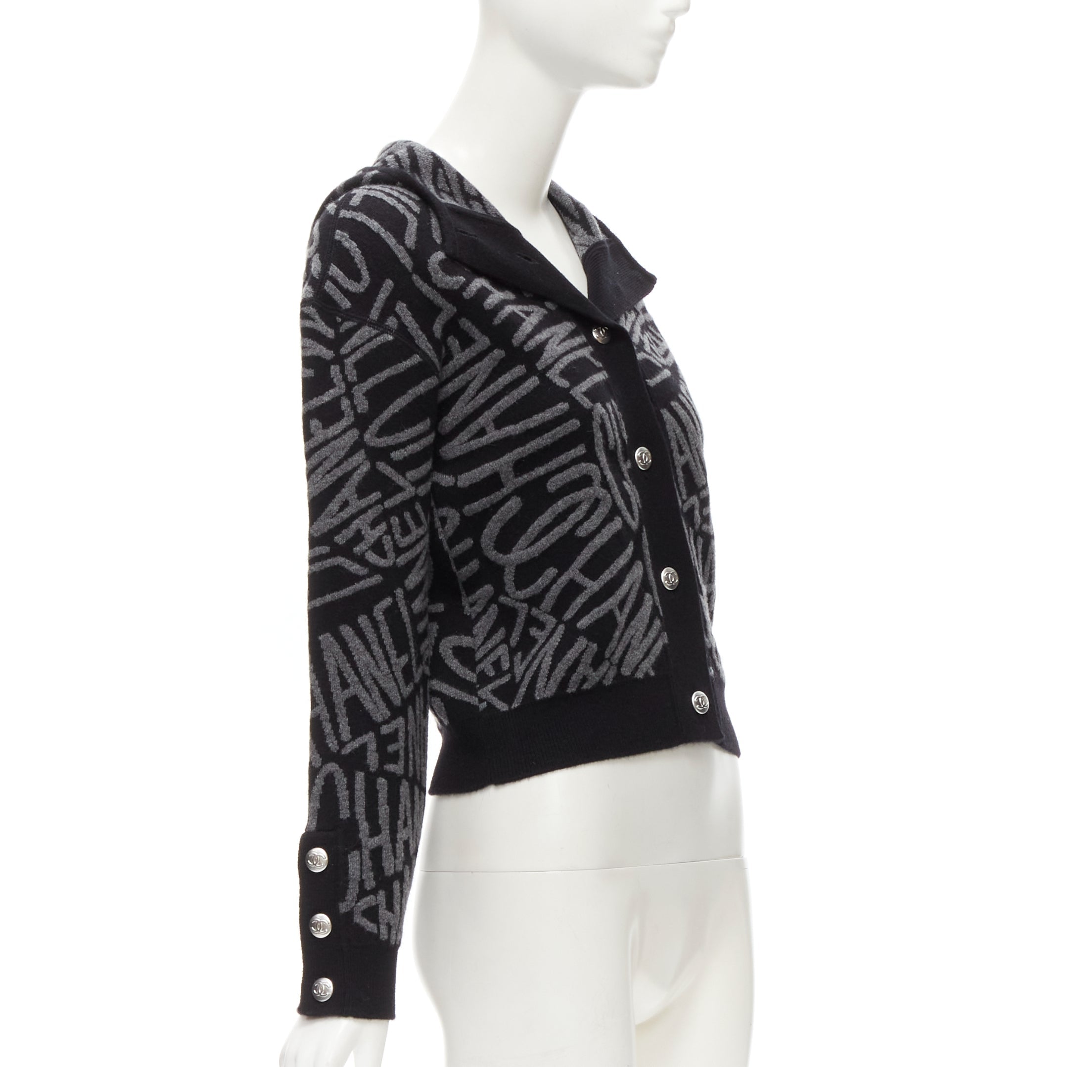 Women's Chanel cashmere all over logo intarsia CC cardigan