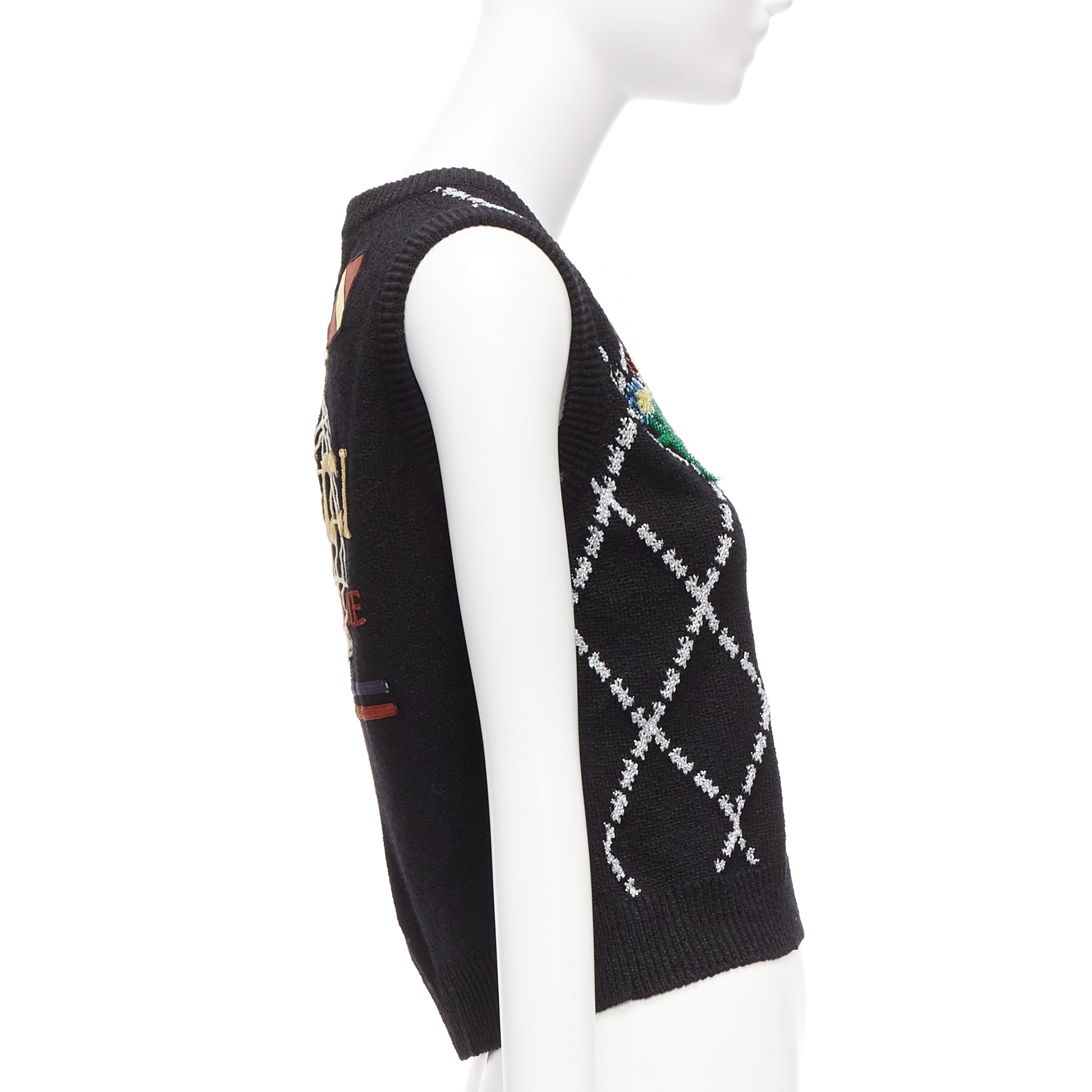 Women's Gucci silver diamong argyle floral embellished sweater vest