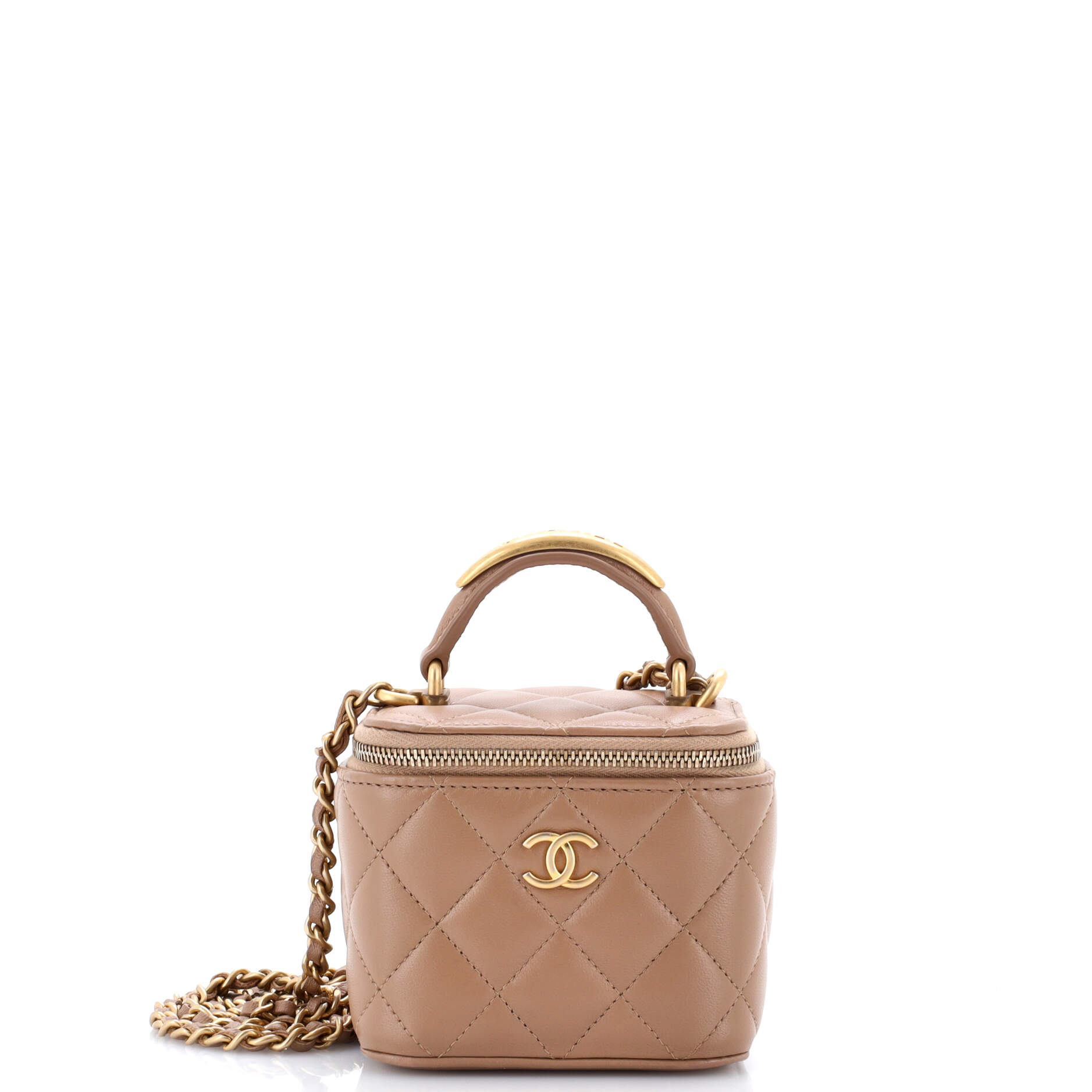 Classic Top Handle Vanity Case with Chain Quilted Lambskin Mini