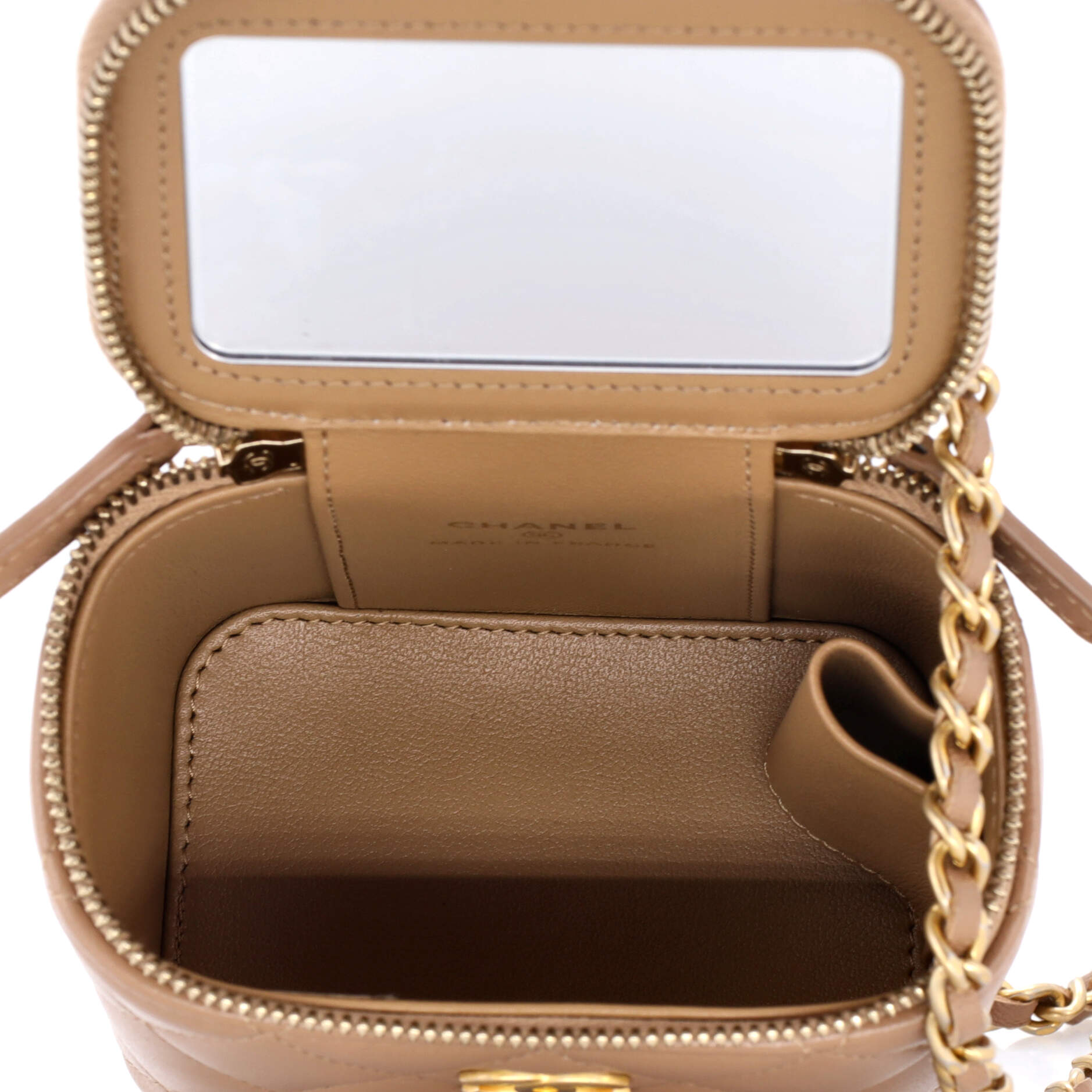 Classic Top Handle Vanity Case with Chain Quilted Lambskin Mini