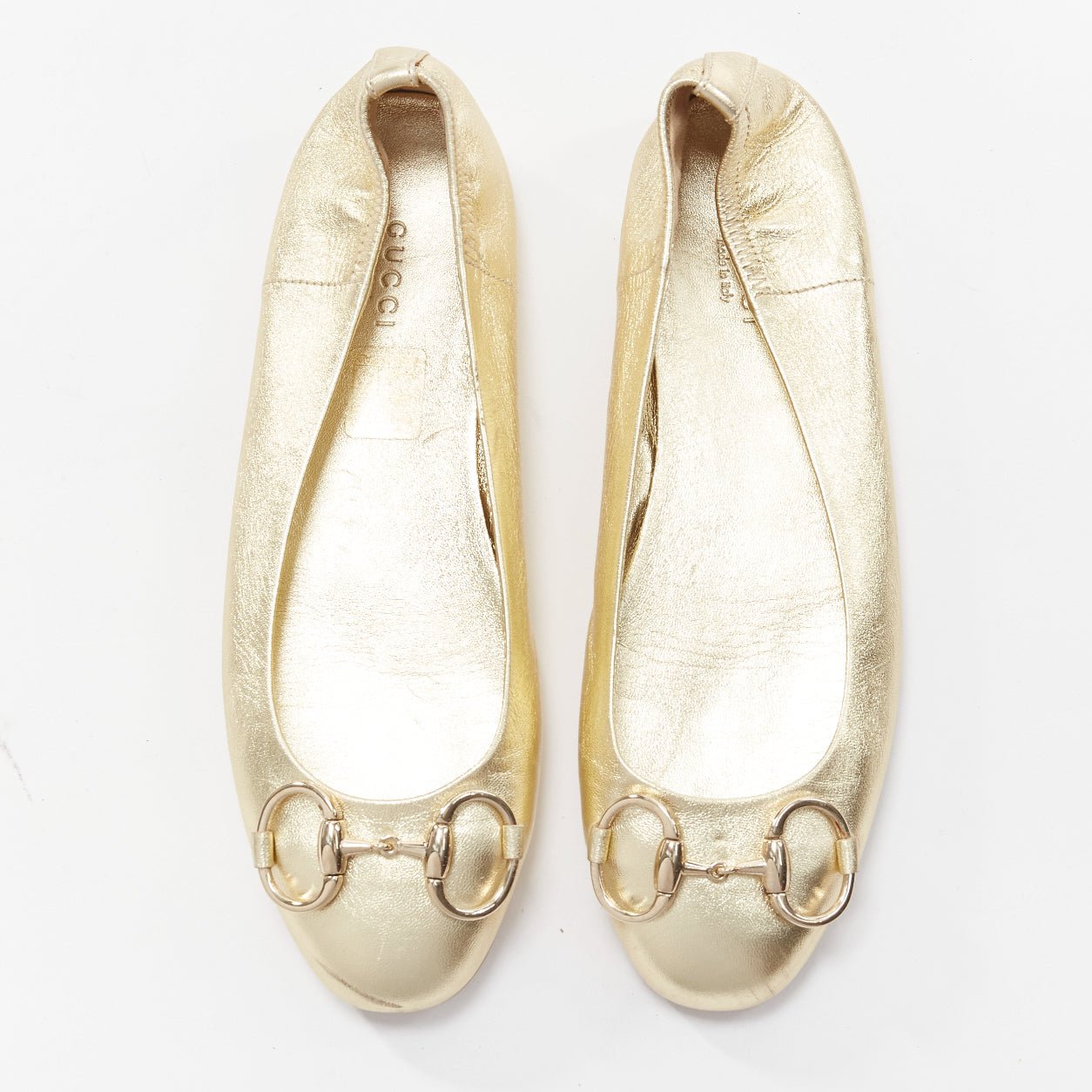 Women's Gucci metallic Horsebbuckle round toe ballerina flats
