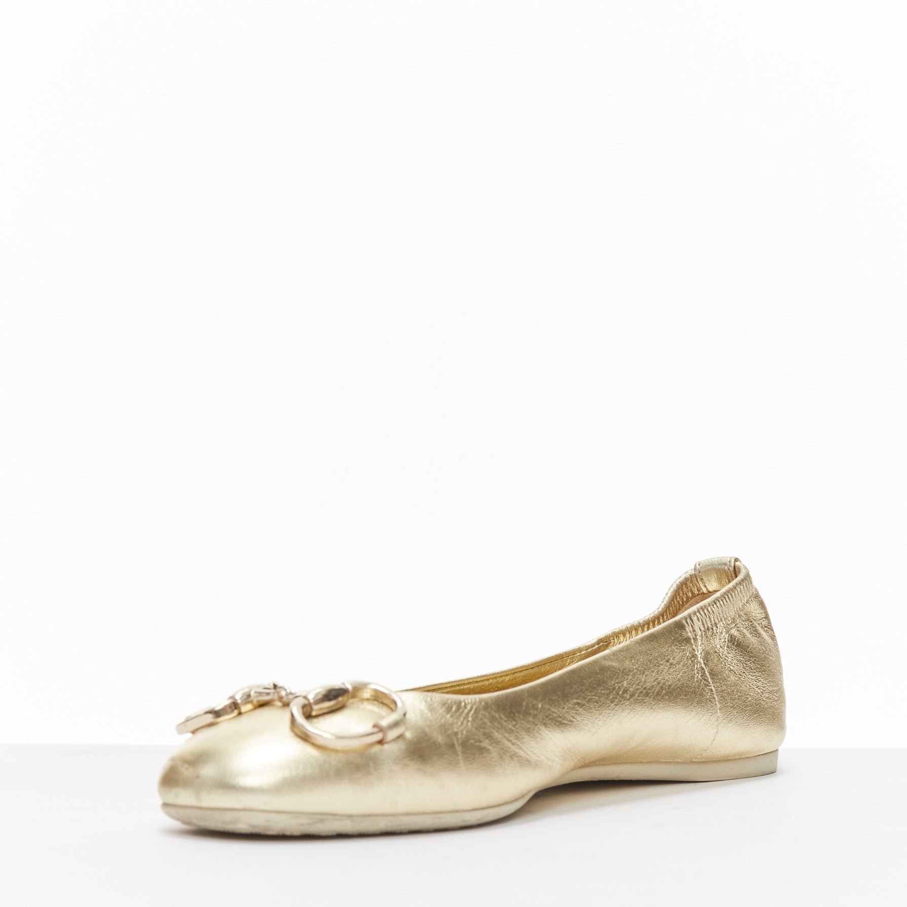 Women's Gucci metallic Horsebbuckle round toe ballerina flats