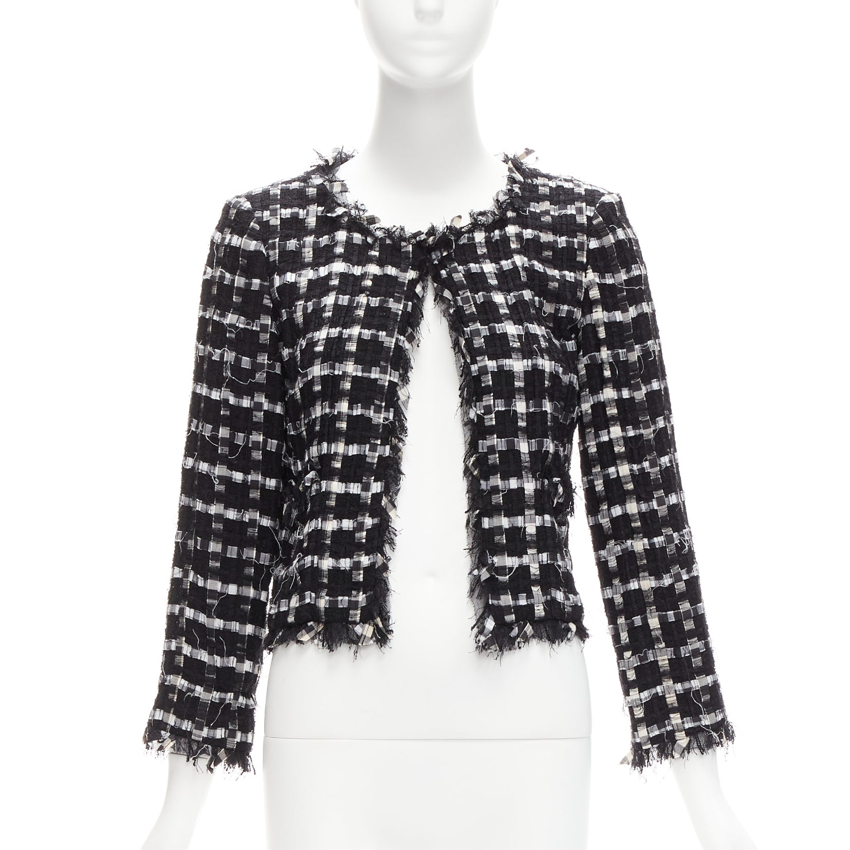 Women's Chanel raw check tweed gripoix buttons cropped jacket