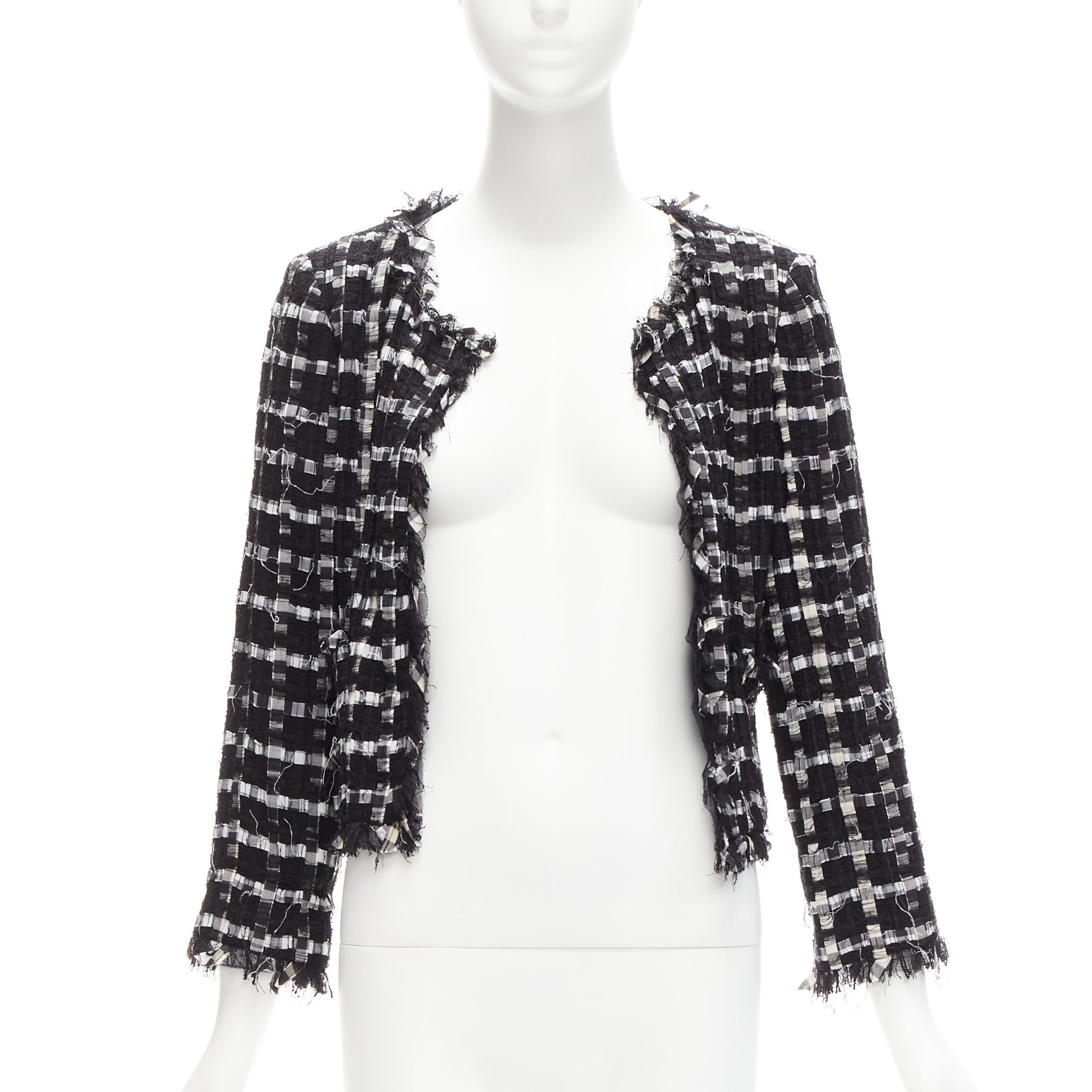 Women's Chanel raw check tweed gripoix buttons cropped jacket