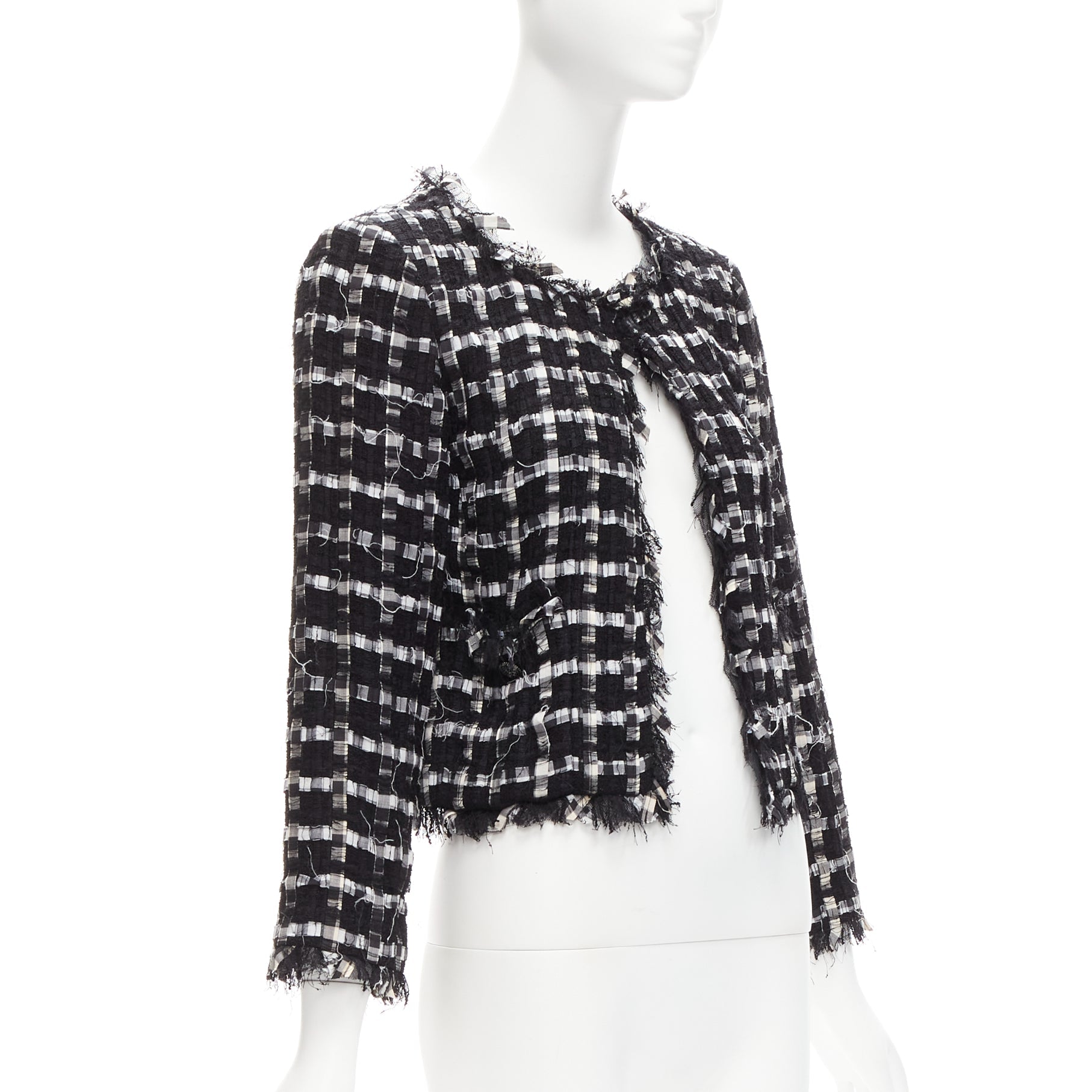 Women's Chanel raw check tweed gripoix buttons cropped jacket