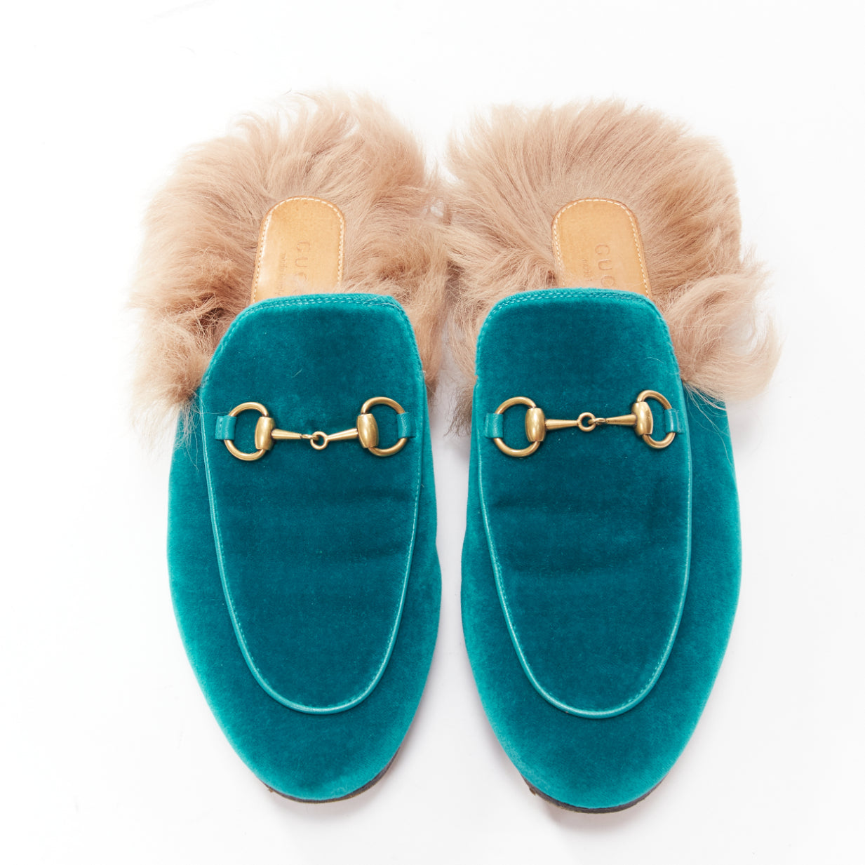 Women's Gucci Princetown velvet horse bbuckle fur lined slide loafers