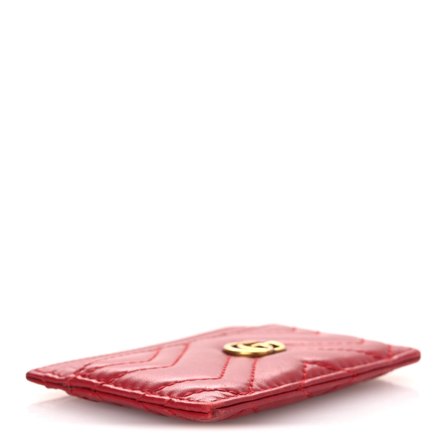 Calfskin Matelasse GG Marmont Card Holder Hibiscus Red
