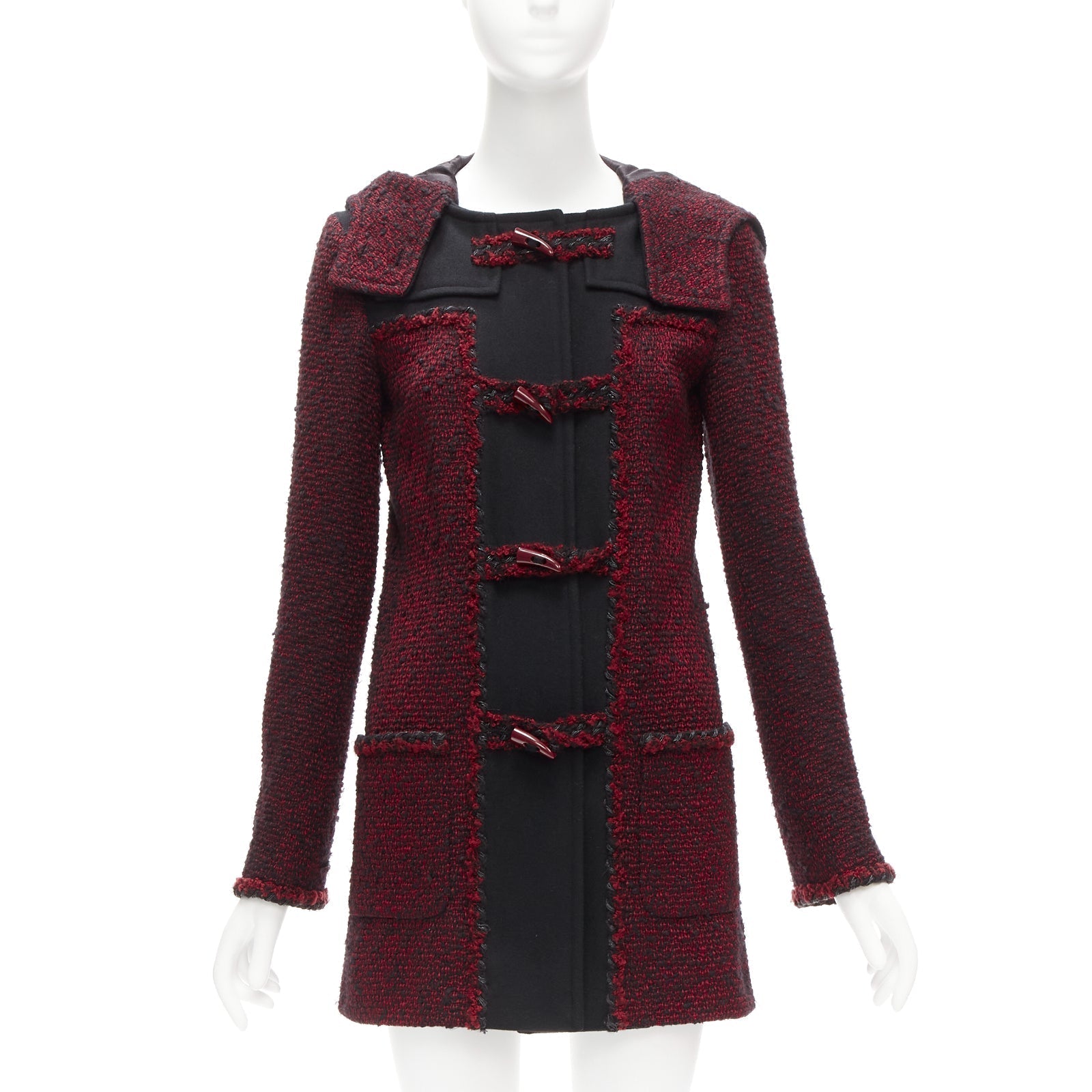 Women's Chanel wool tweed CC logo toggle button duffel coat