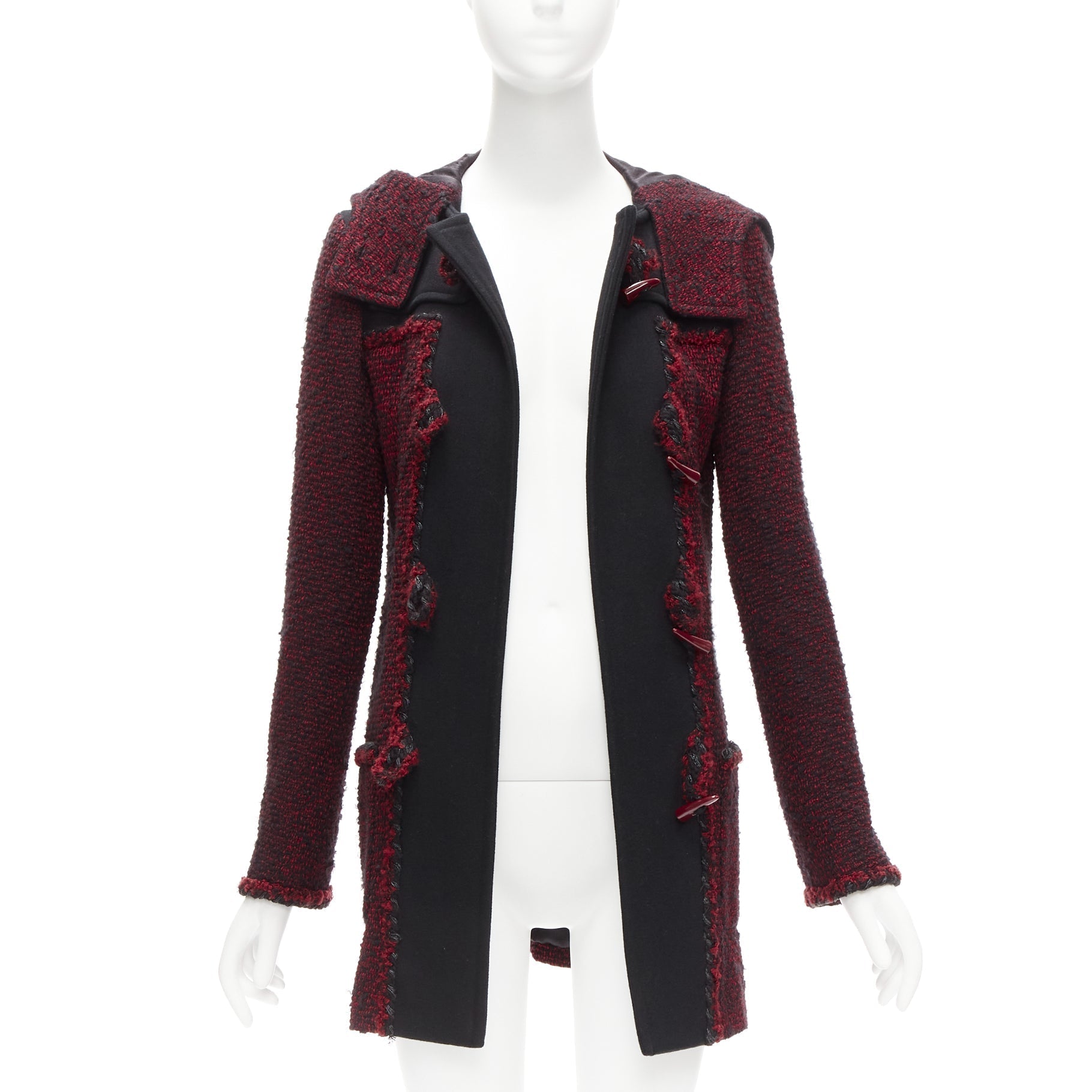 Women's Chanel wool tweed CC logo toggle button duffel coat