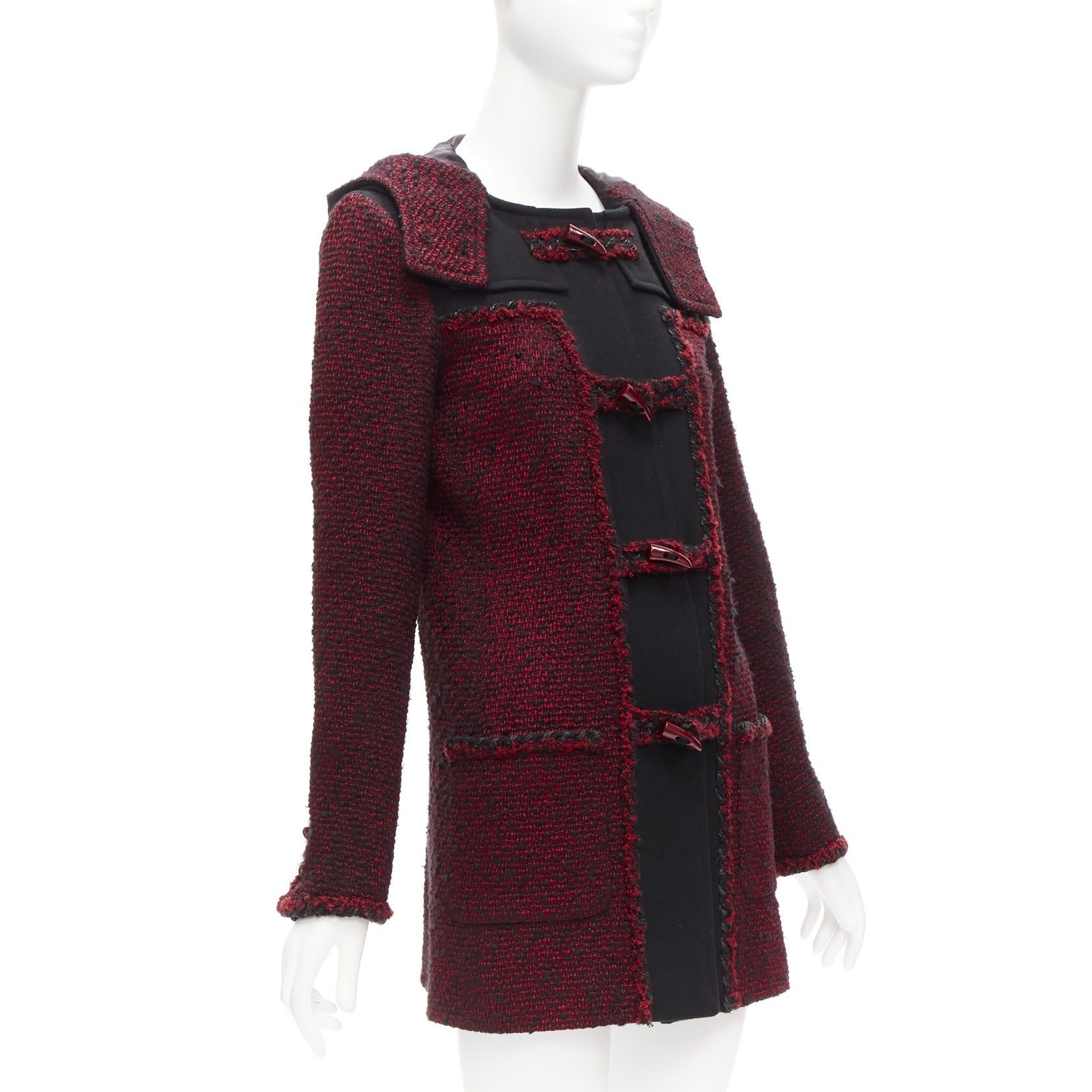 Women's Chanel wool tweed CC logo toggle button duffel coat