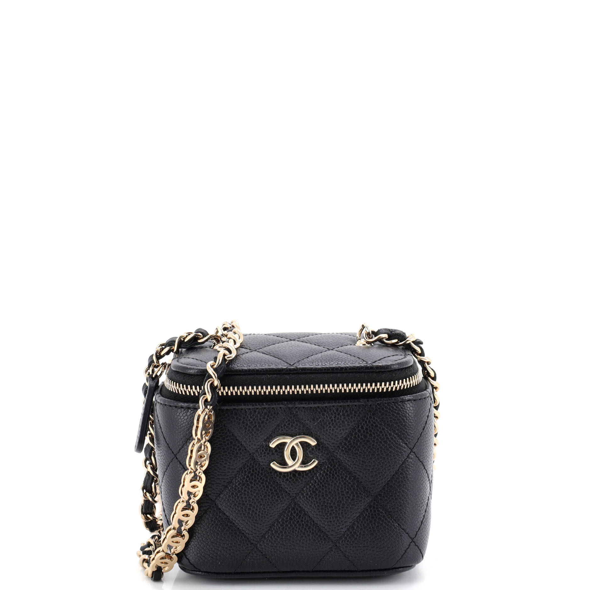 Tiny CC Link Vanity Case with Chain Quilted Caviar Mini