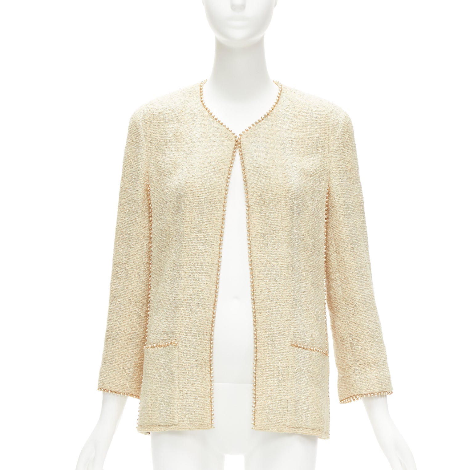 Women's Chanel Karl Lagerfeld P pearl trim boucle tweed jacket