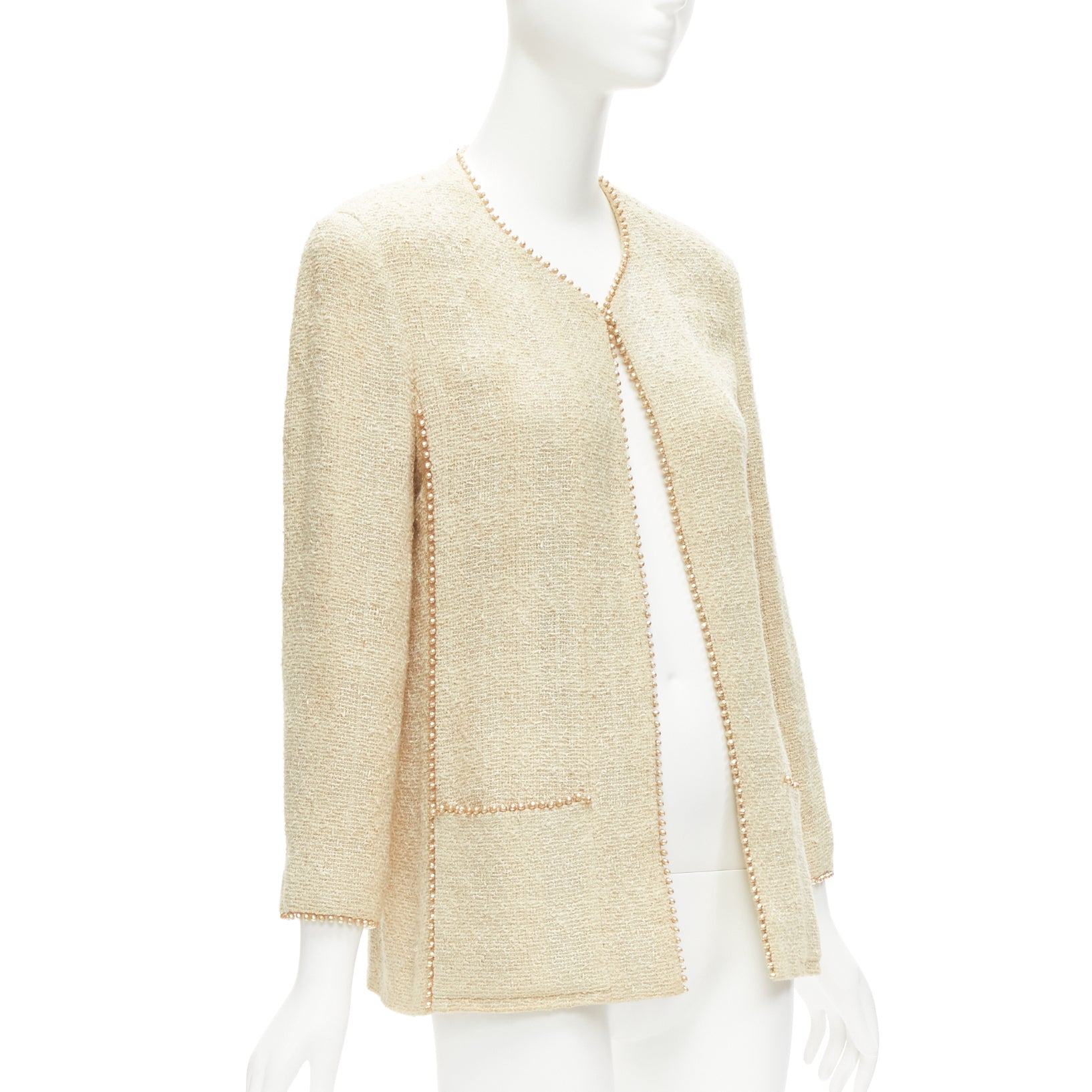 Women's Chanel Karl Lagerfeld P pearl trim boucle tweed jacket