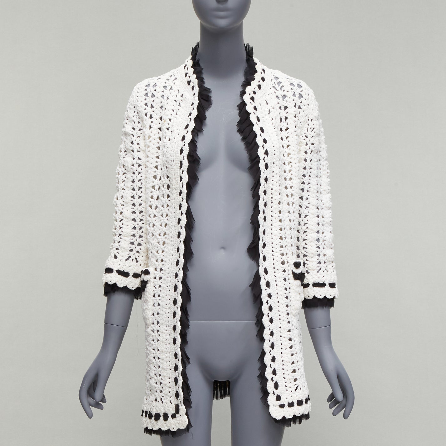 Women's Chanel crochet knitsilk trim cardigan coat