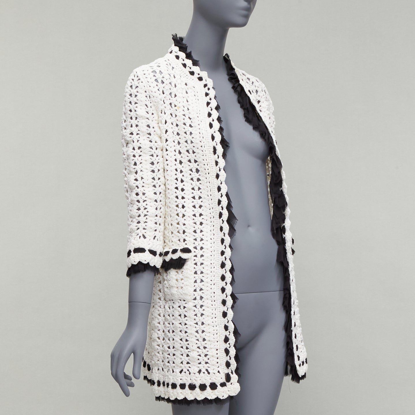 Women's Chanel crochet knitsilk trim cardigan coat