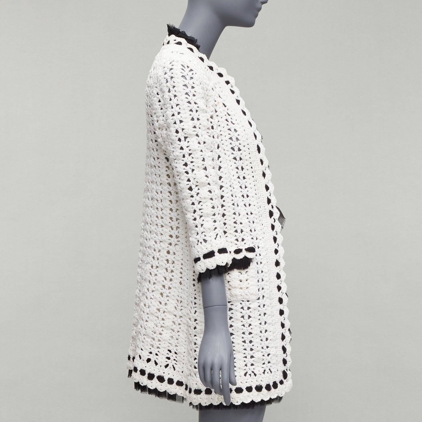 Women's Chanel crochet knitsilk trim cardigan coat