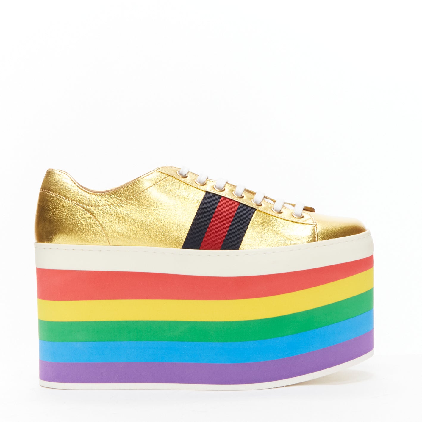 Women's Gucci Alessandro Michele Peggy rainbow web platform sneakers