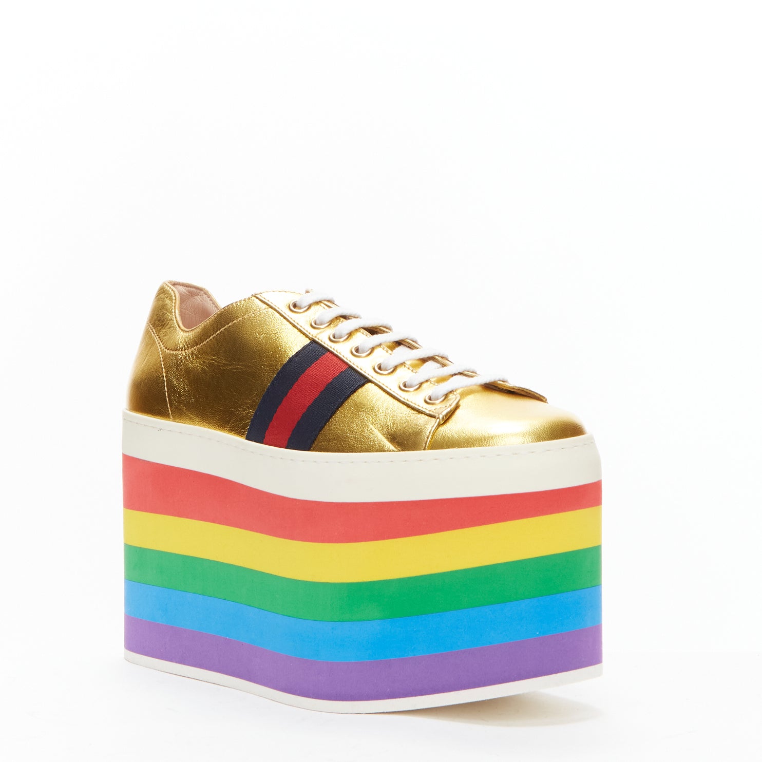 Women's Gucci Alessandro Michele Peggy rainbow web platform sneakers