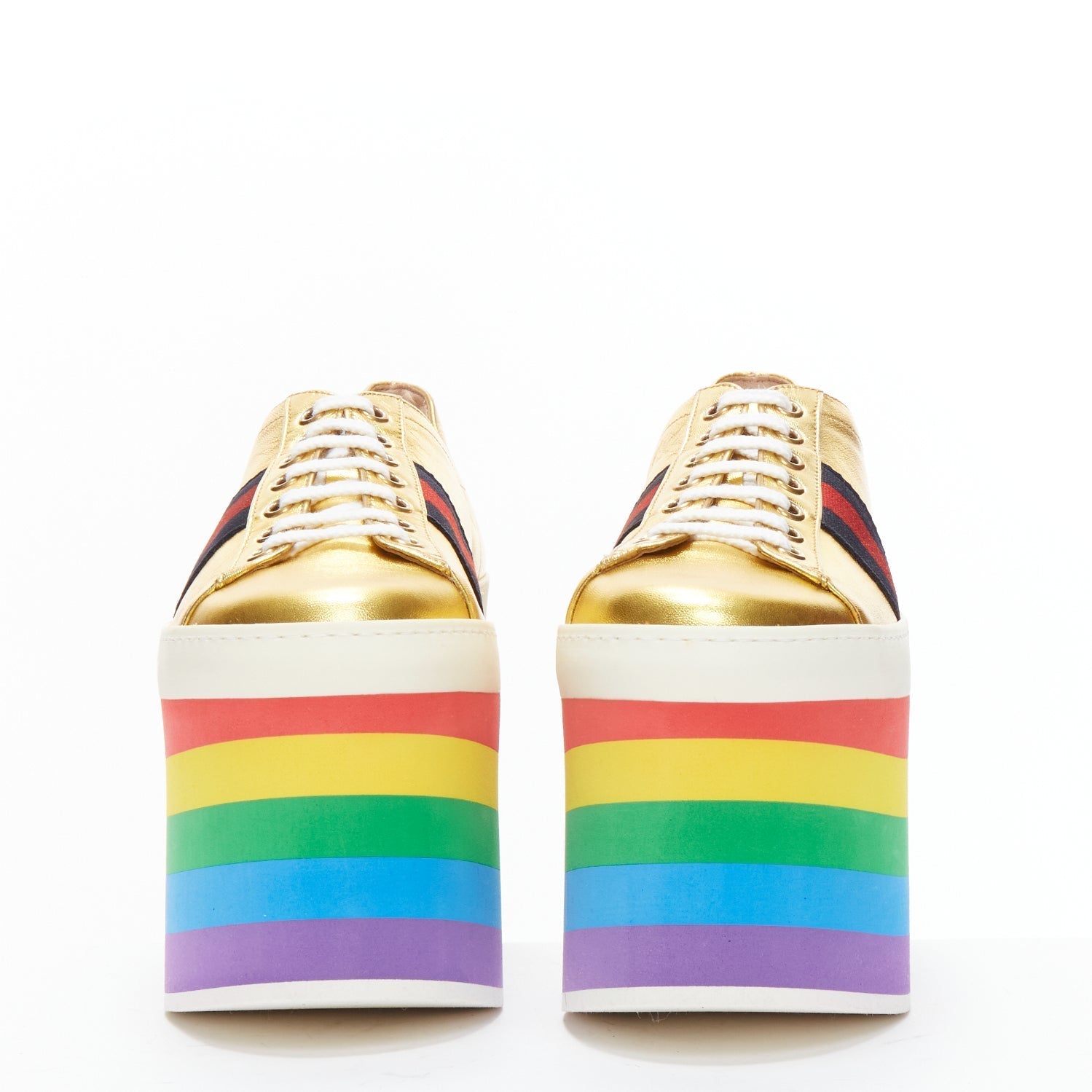 Women's Gucci Alessandro Michele Peggy rainbow web platform sneakers
