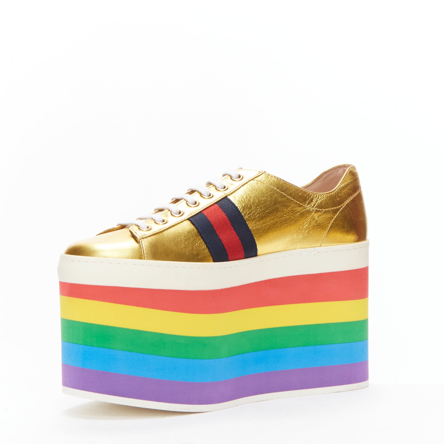 Women's Gucci Alessandro Michele Peggy rainbow web platform sneakers