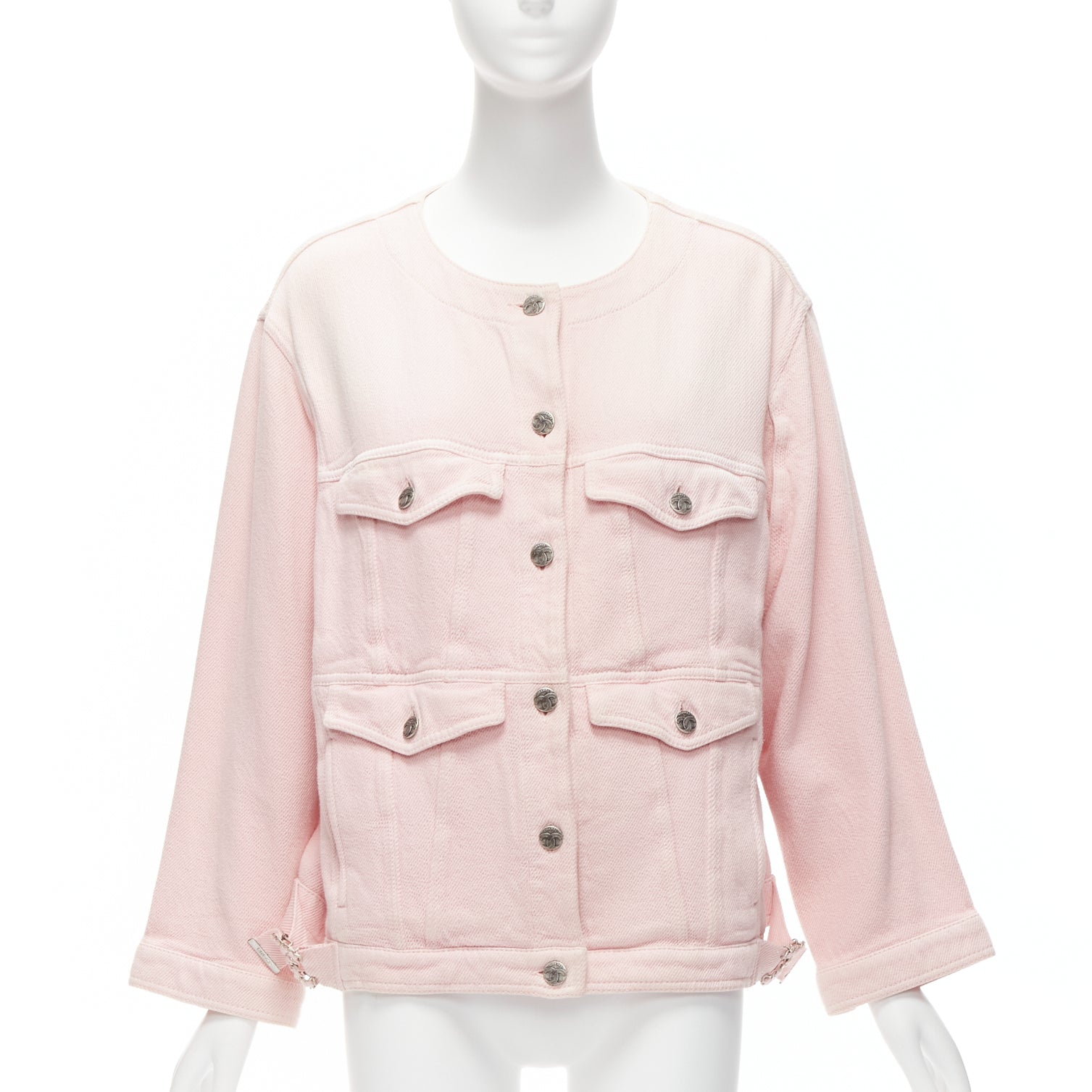 Women's Chanel cotton pockets cc buttons collarless oversized jacket