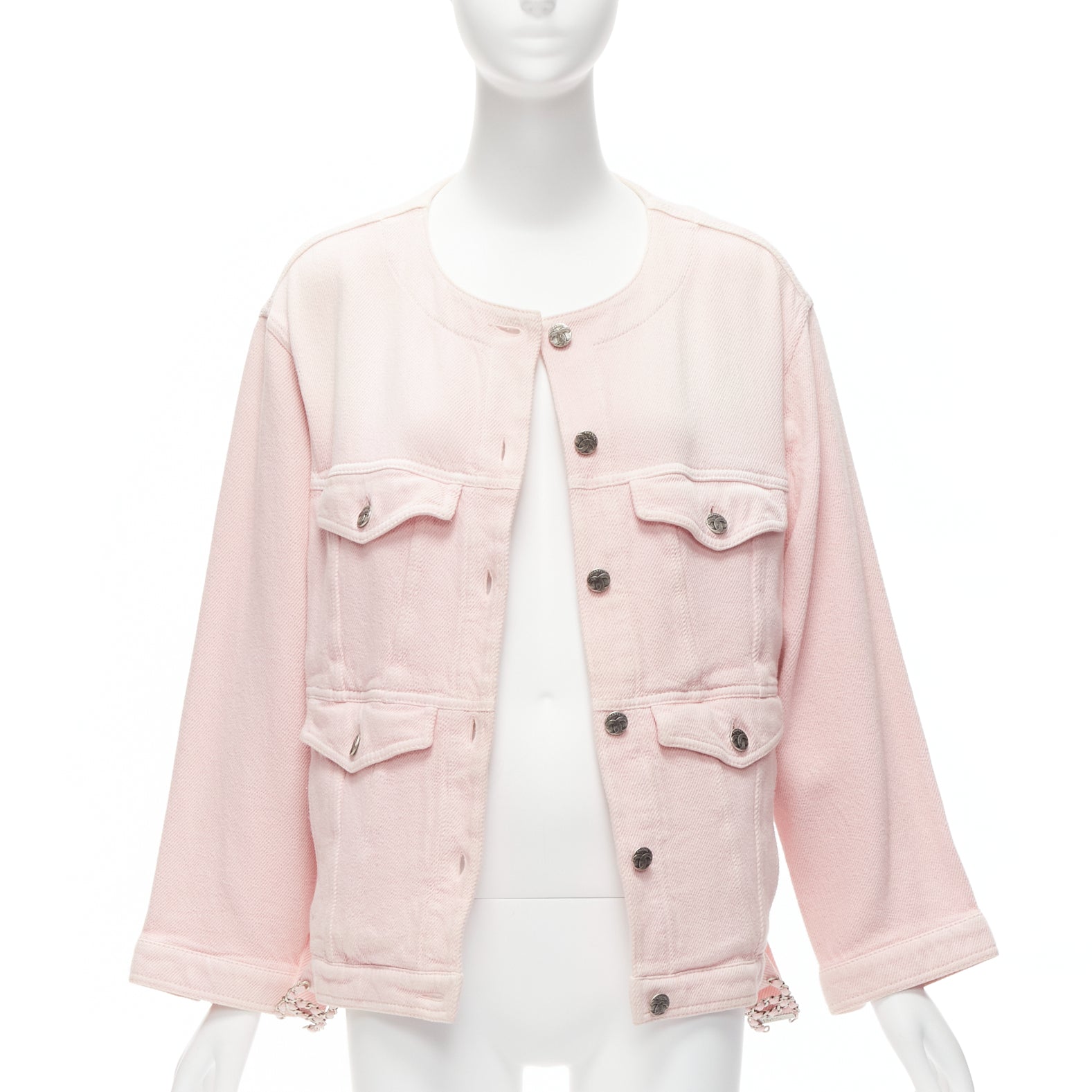 Women's Chanel cotton pockets cc buttons collarless oversized jacket