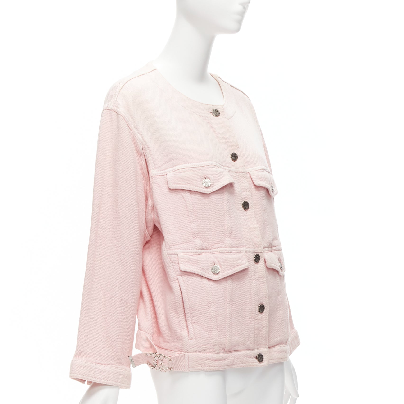 Women's Chanel cotton pockets cc buttons collarless oversized jacket