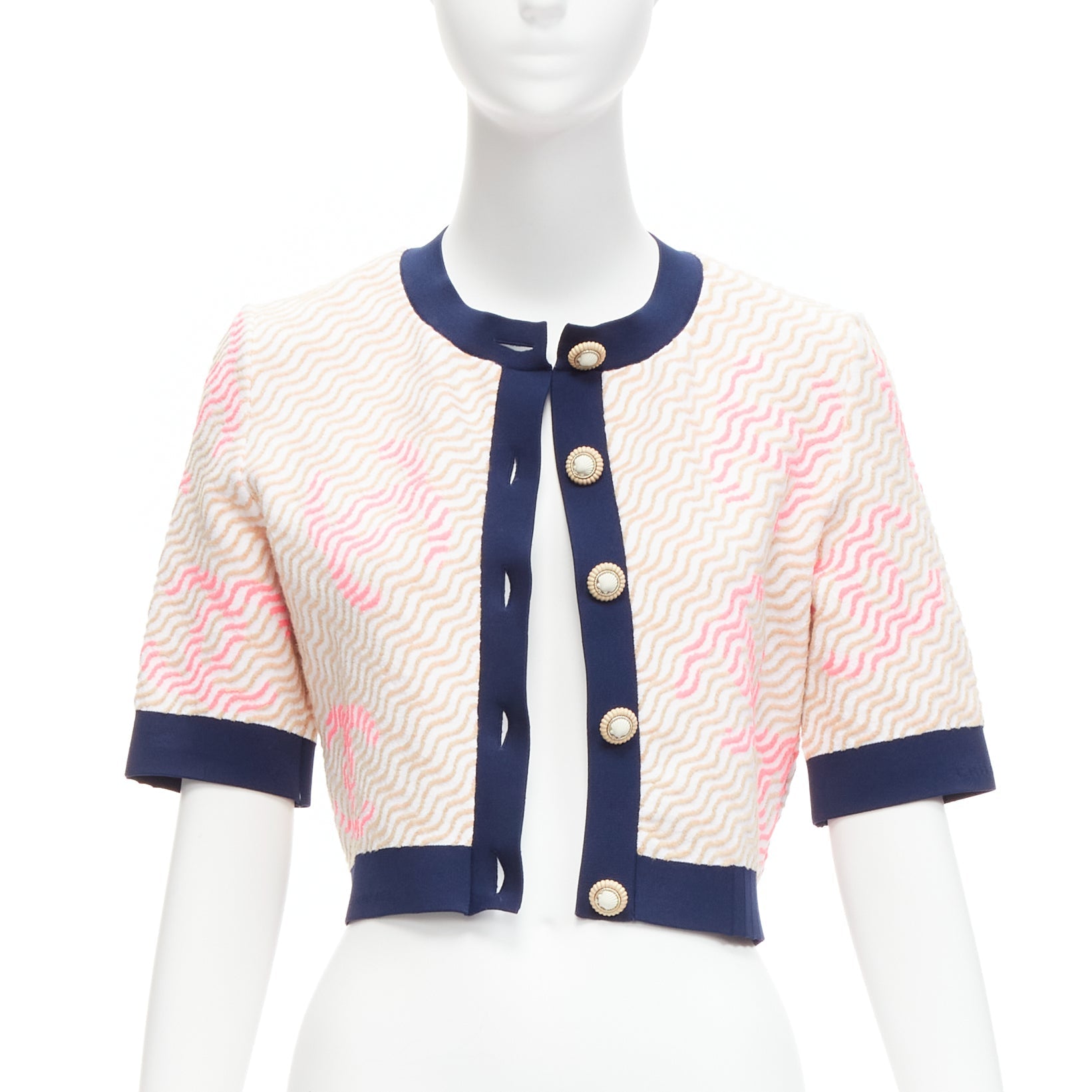 Women's Chanel applique logo twirl seashell button cropped cardigan