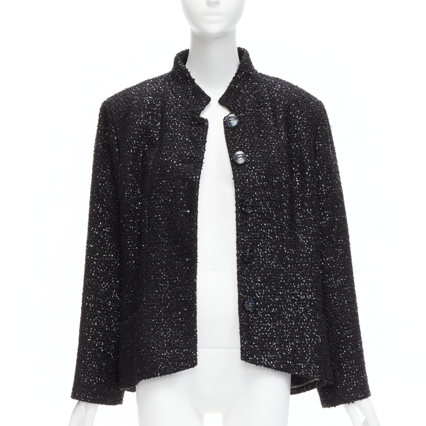 Women's Chanel fantasy tweed lurex cc logo button power jacket