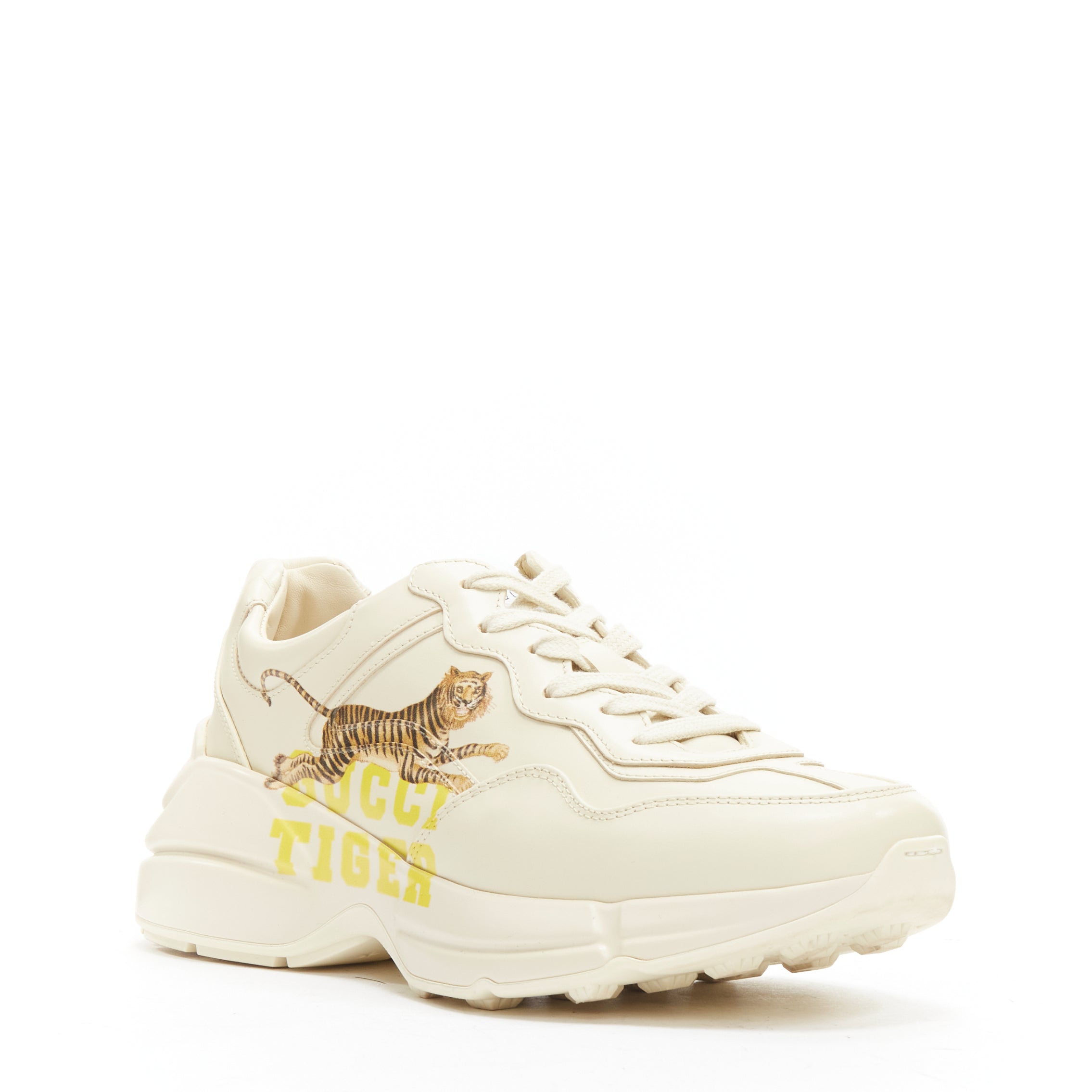 Women's Gucci Rhyton tiger print leather panelled chunky dad sneakers
