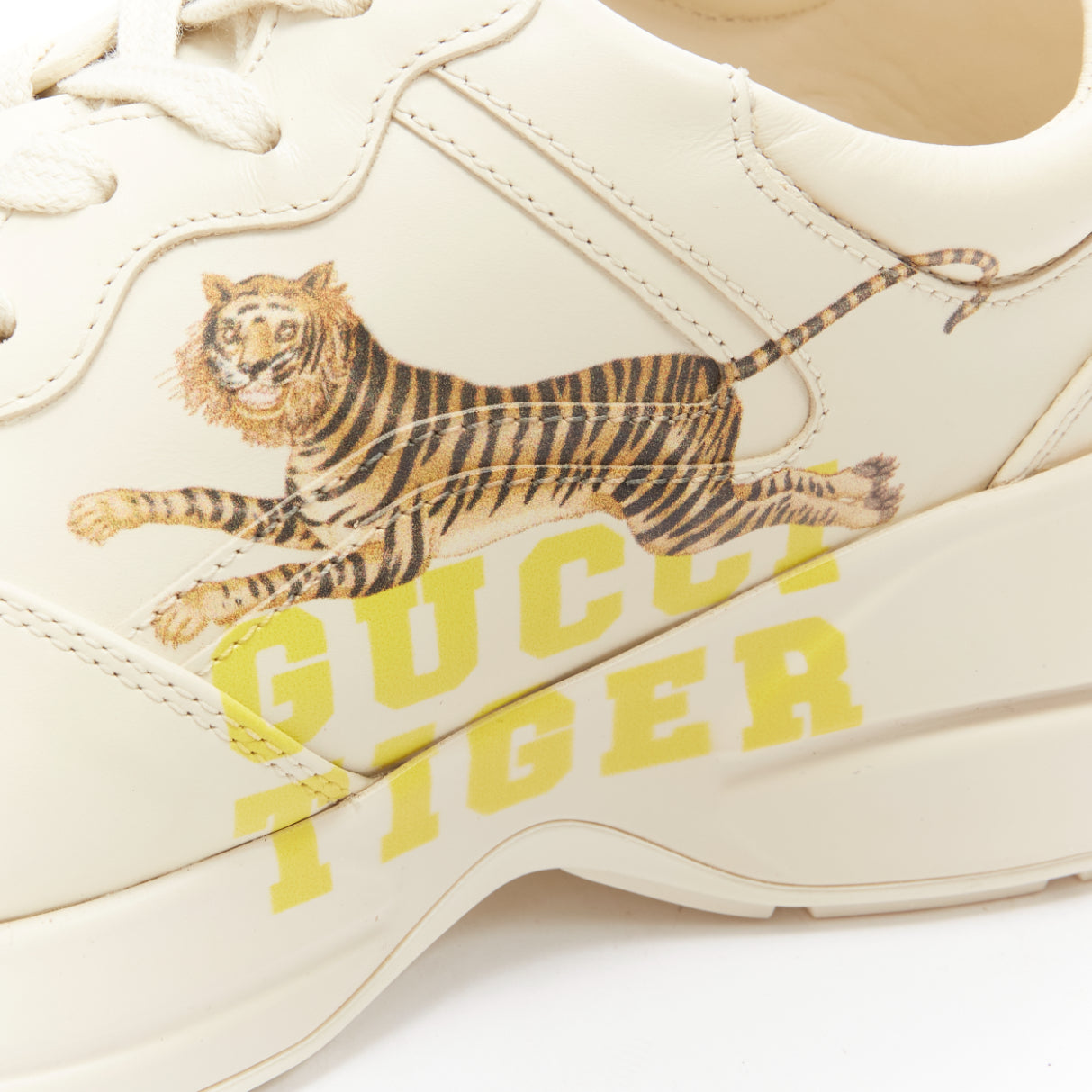 Women's Gucci Rhyton tiger print leather panelled chunky dad sneakers