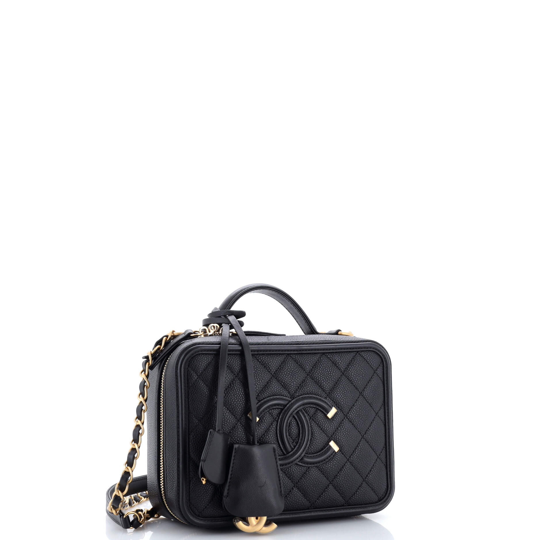 Filigree Vanity Case Quilted Caviar Medium