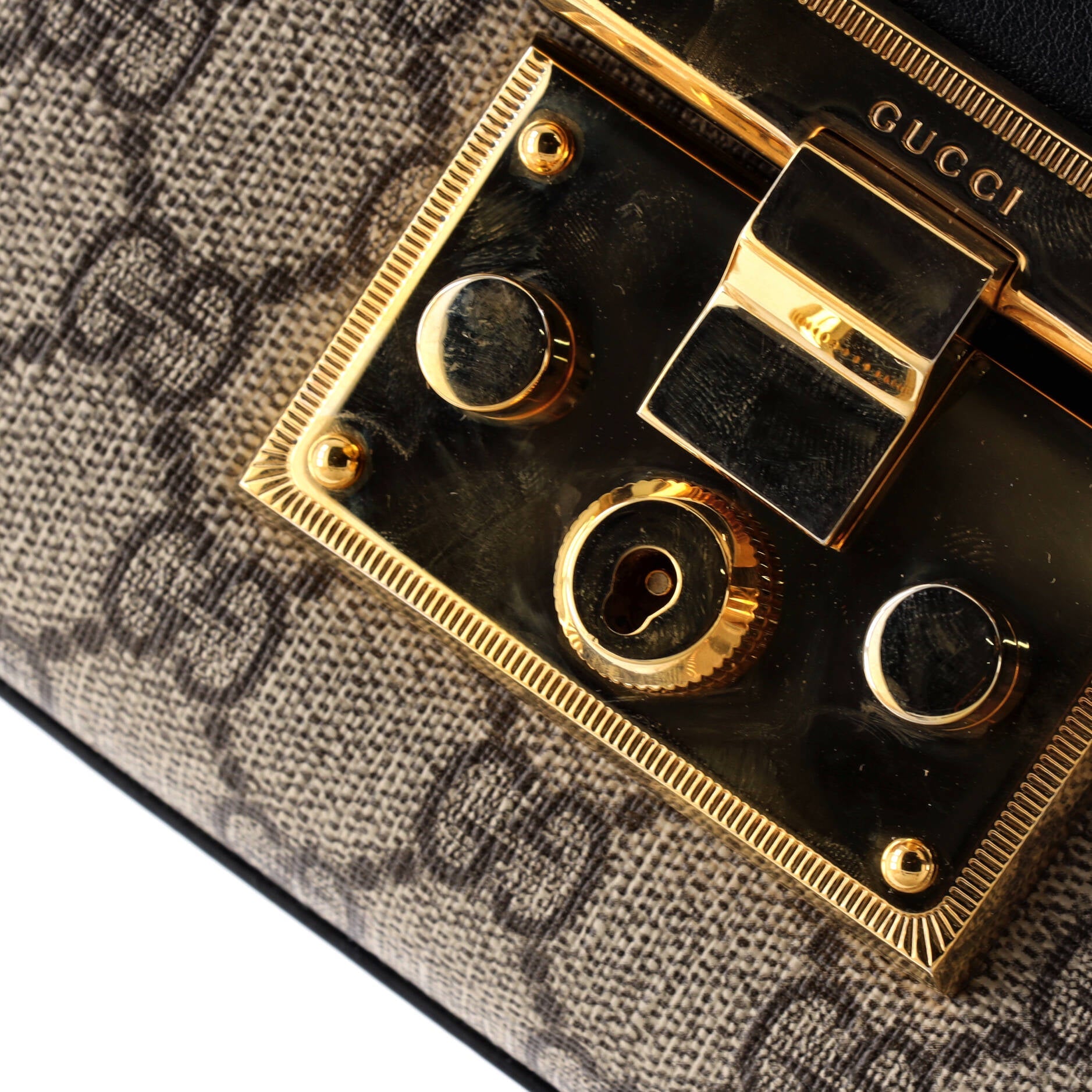 Padlock Shoulder Bag GG Coated Canvas and Leather Small