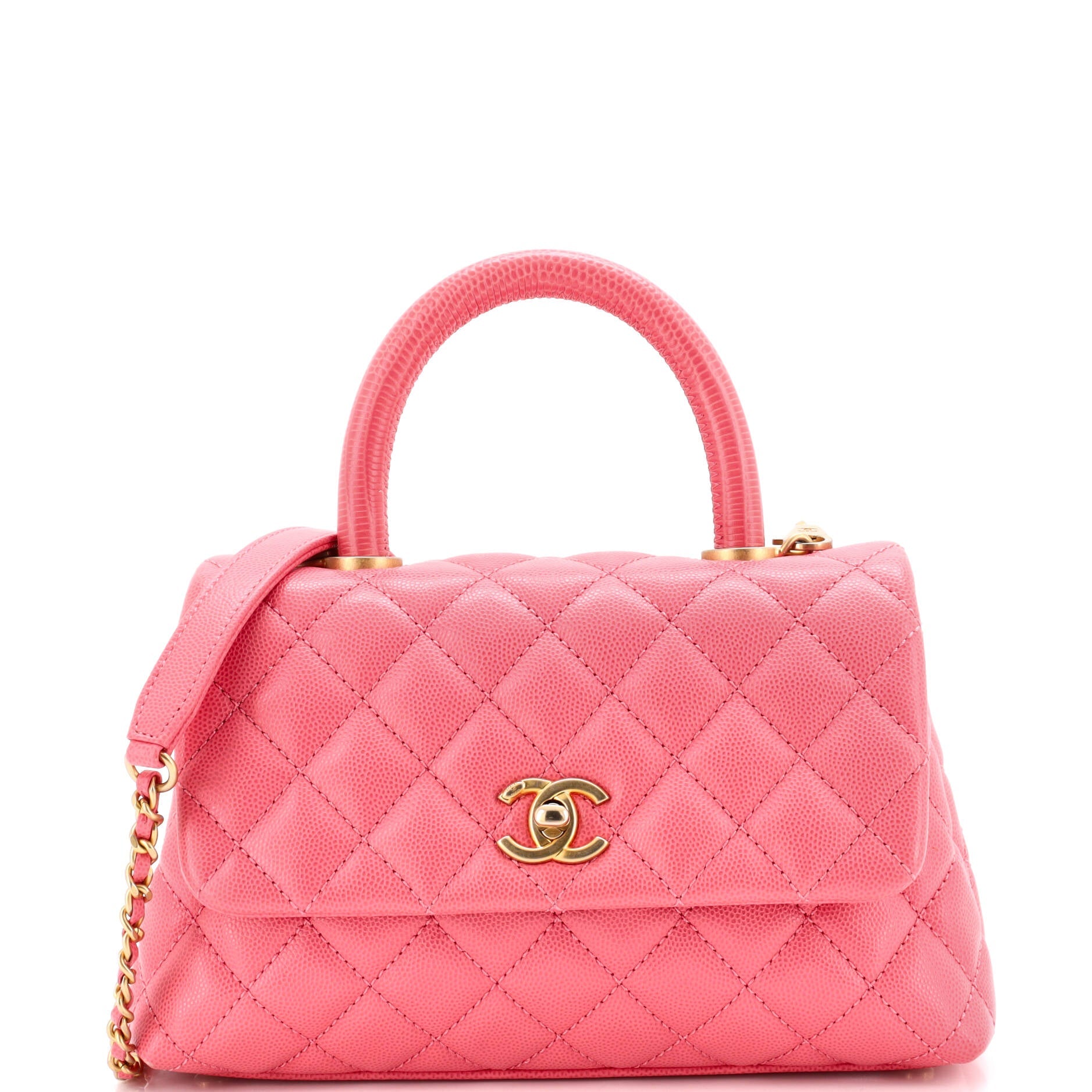 Coco Top Handle Bag Quilted Caviar with Lizard Small