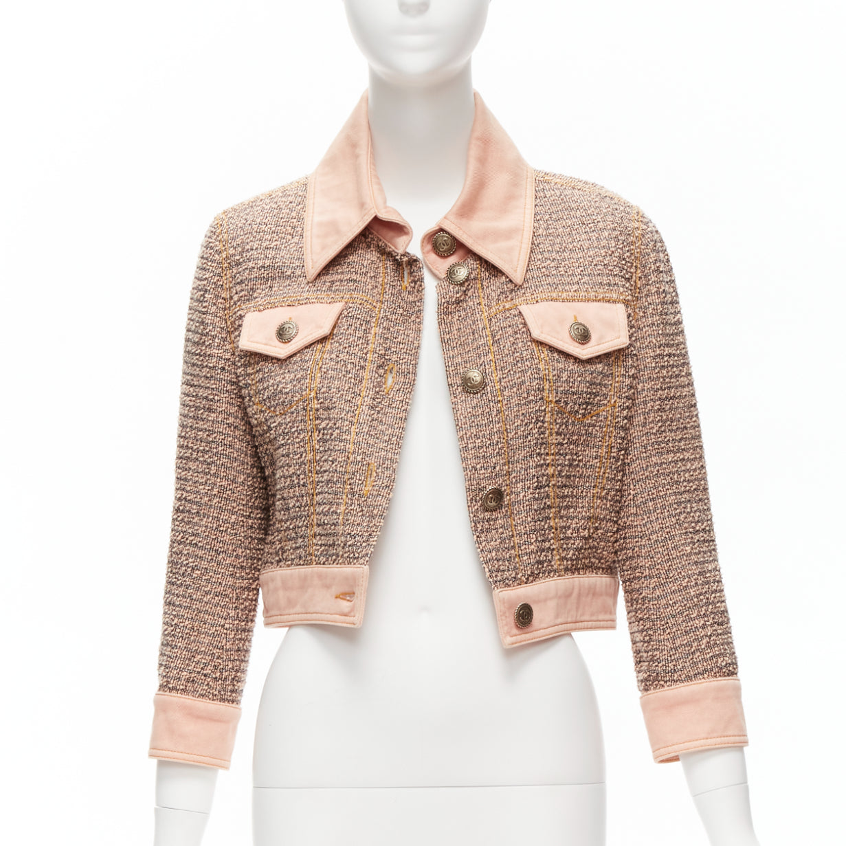Women's Chanel denim trim tweed button cropped jacket